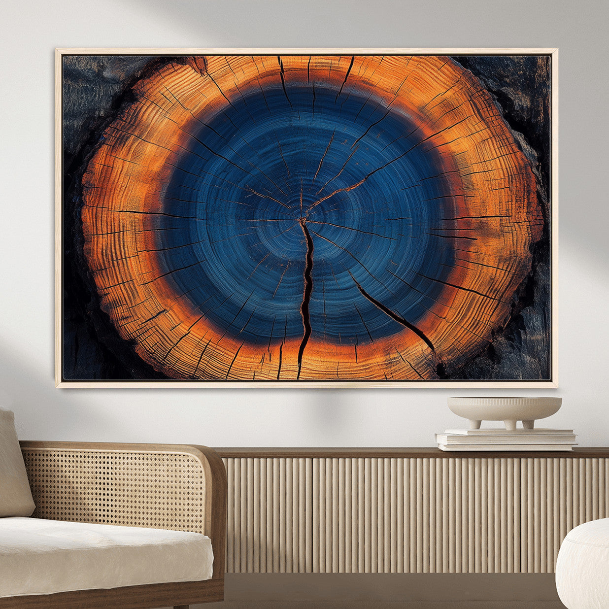 MGV-FC-36X24 - Abstract Tree Ring Wall Art Print, Natural Rustic Wood Texture Canvas Print, Framed Tree Ring Printing, Wood Tree Stump Artwork Canvas Print