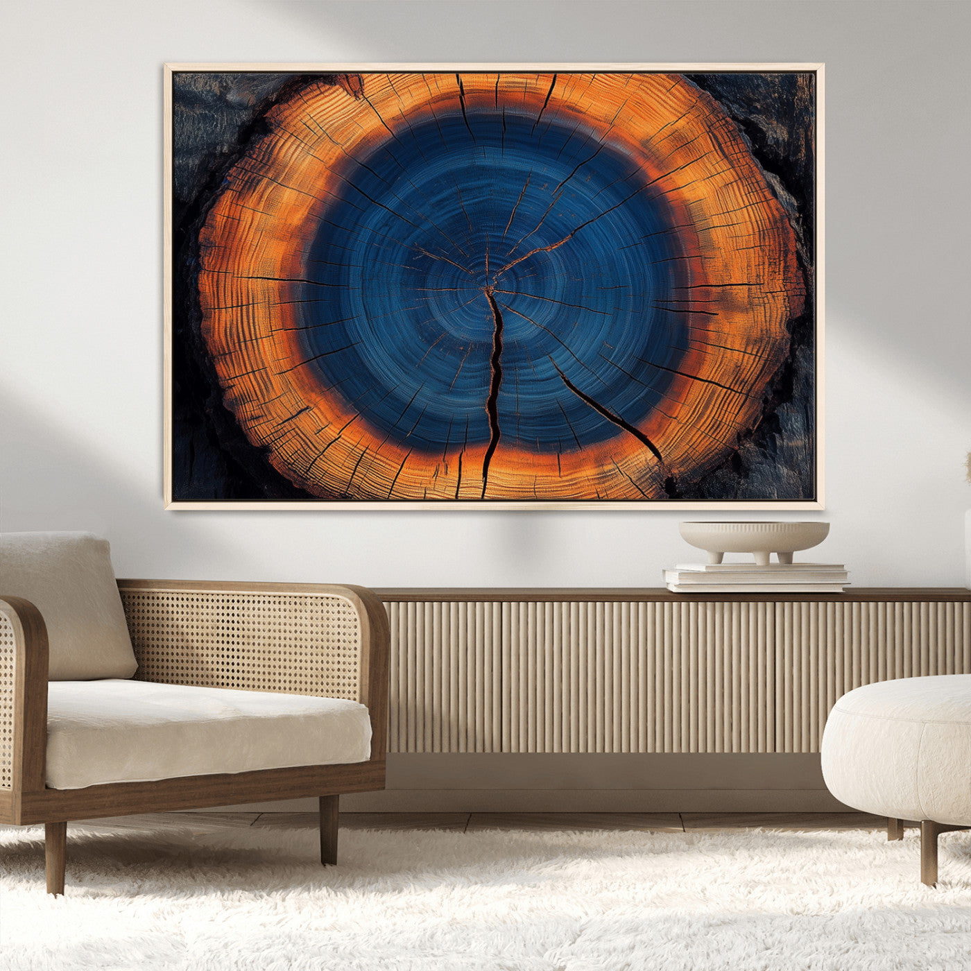MGV-FC-36X24 - Abstract Tree Ring Wall Art Print, Natural Rustic Wood Texture Canvas Print, Framed Tree Ring Printing, Wood Tree Stump Artwork Canvas Print