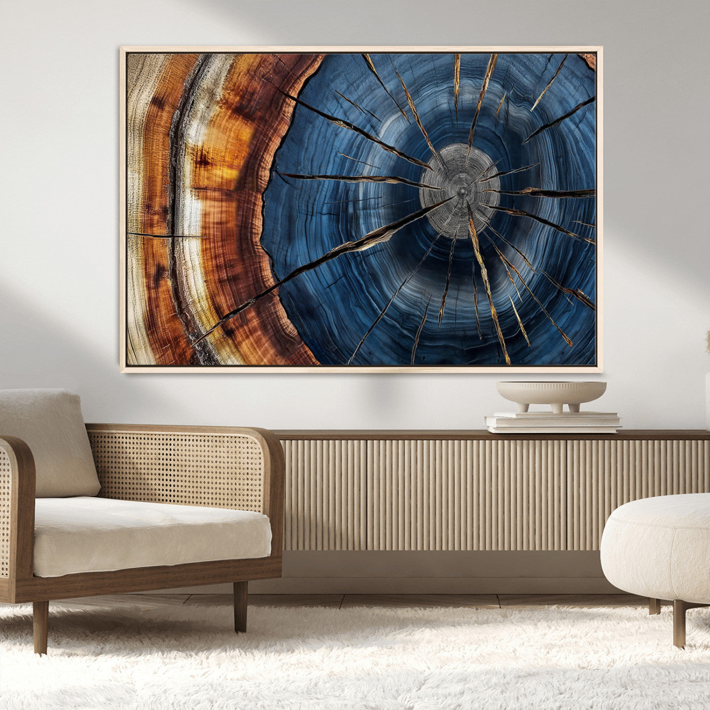 MGV-FC-36X24 - Framed Abstract Tree Ring Wall Art Print, Natural Rustic Wood Texture Canvas Print, Wood Tree Stump