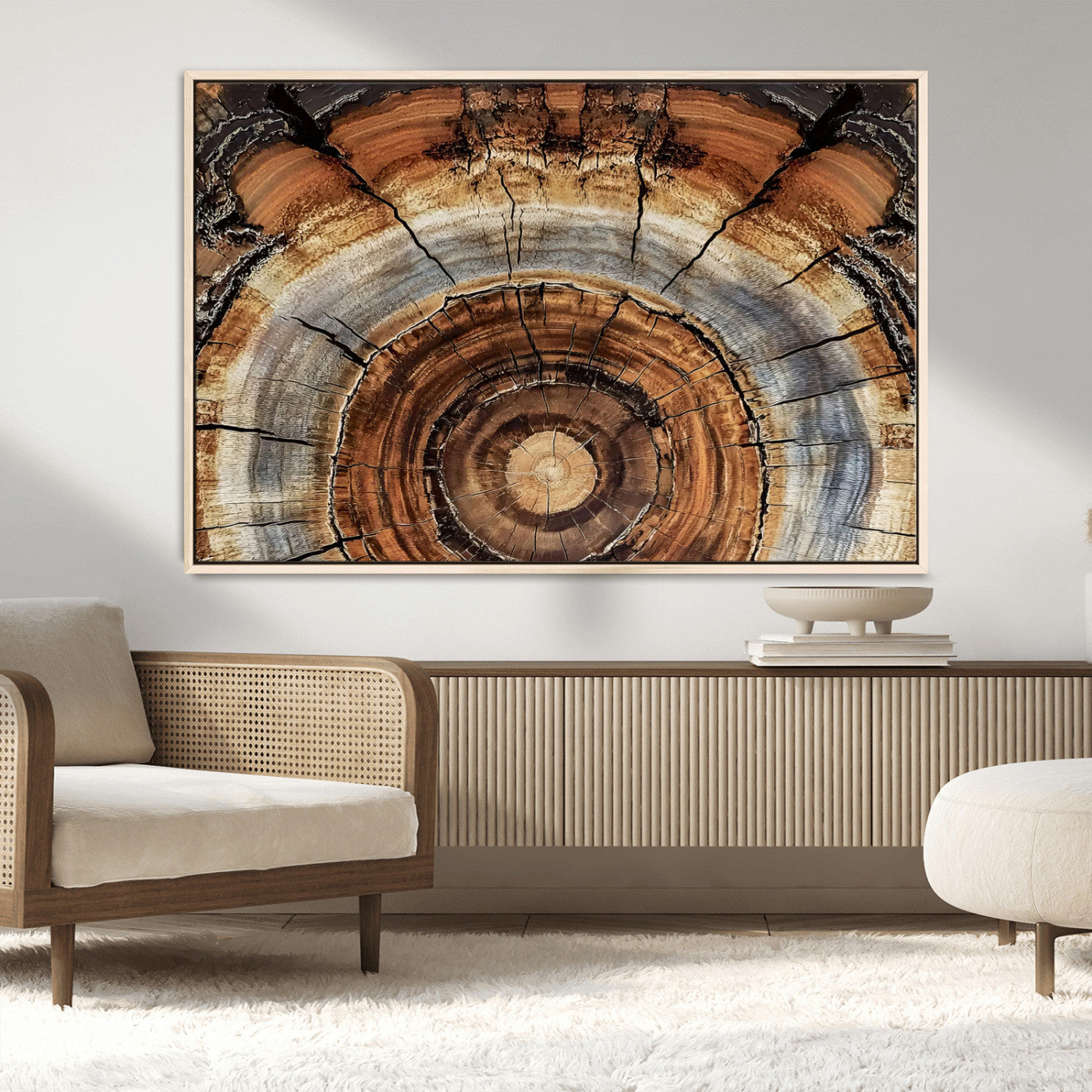 MGV-FC-36X24 - Tree Rings Wall Art Canvas Print, Framed Wood Texture Art Picture Print, Rustic Pattern Perfect Rustic Organic Decor Artwork