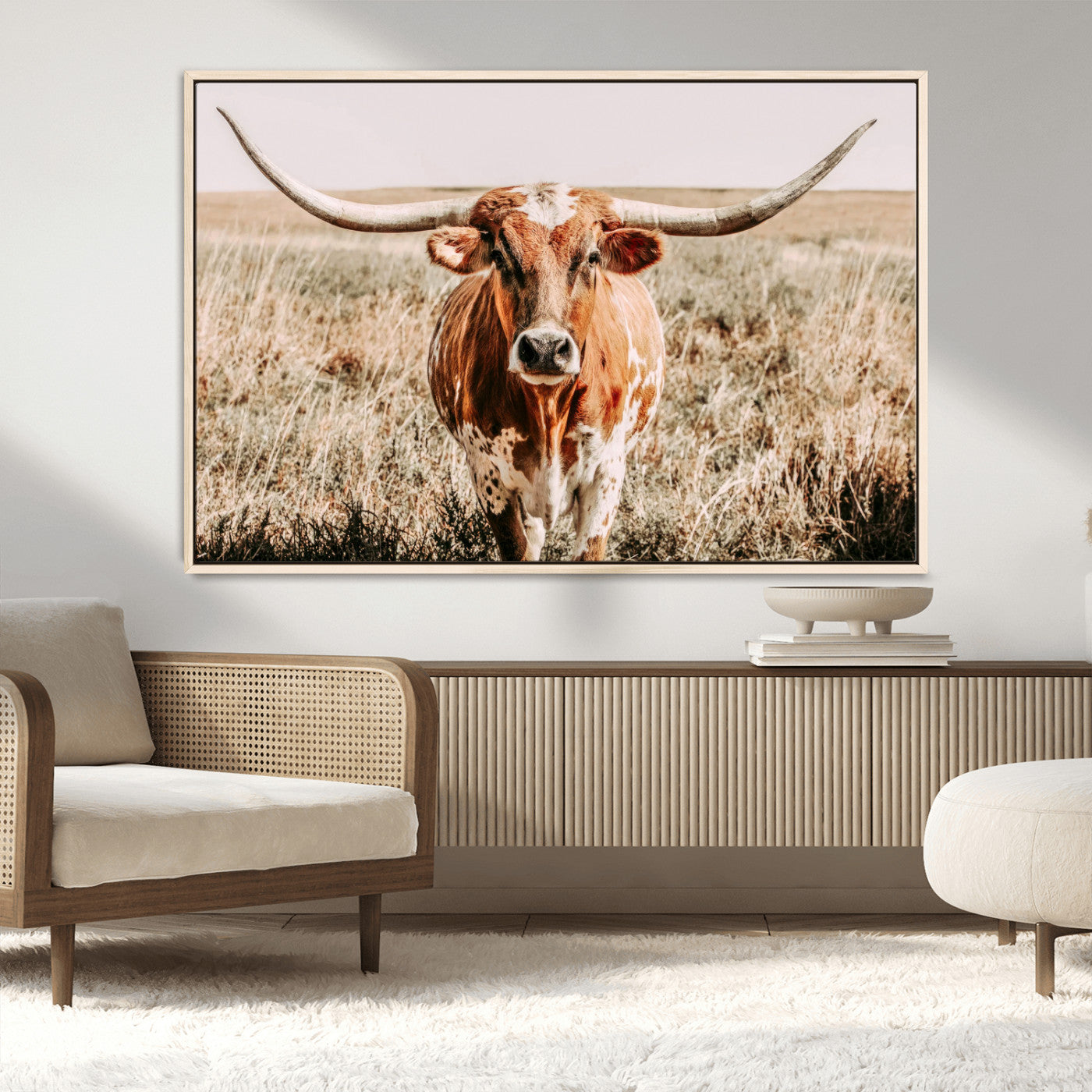 MGV-FC-36X24 - Wall Art Canvas Print Majestic Longhorn Graceful Strength in Every Curve Bold Spirit of the Wild