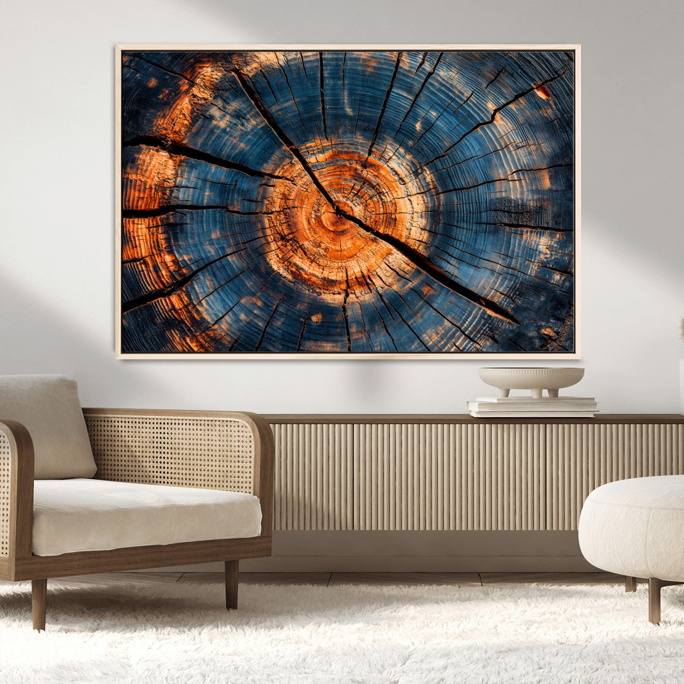 MGV-FC-36X24 - Burnt Wood Wall Art Canvas Print, Framed Aged Timber Art Picture Print, Rustic Tree Slice Perfect Rustic Decor Artwork