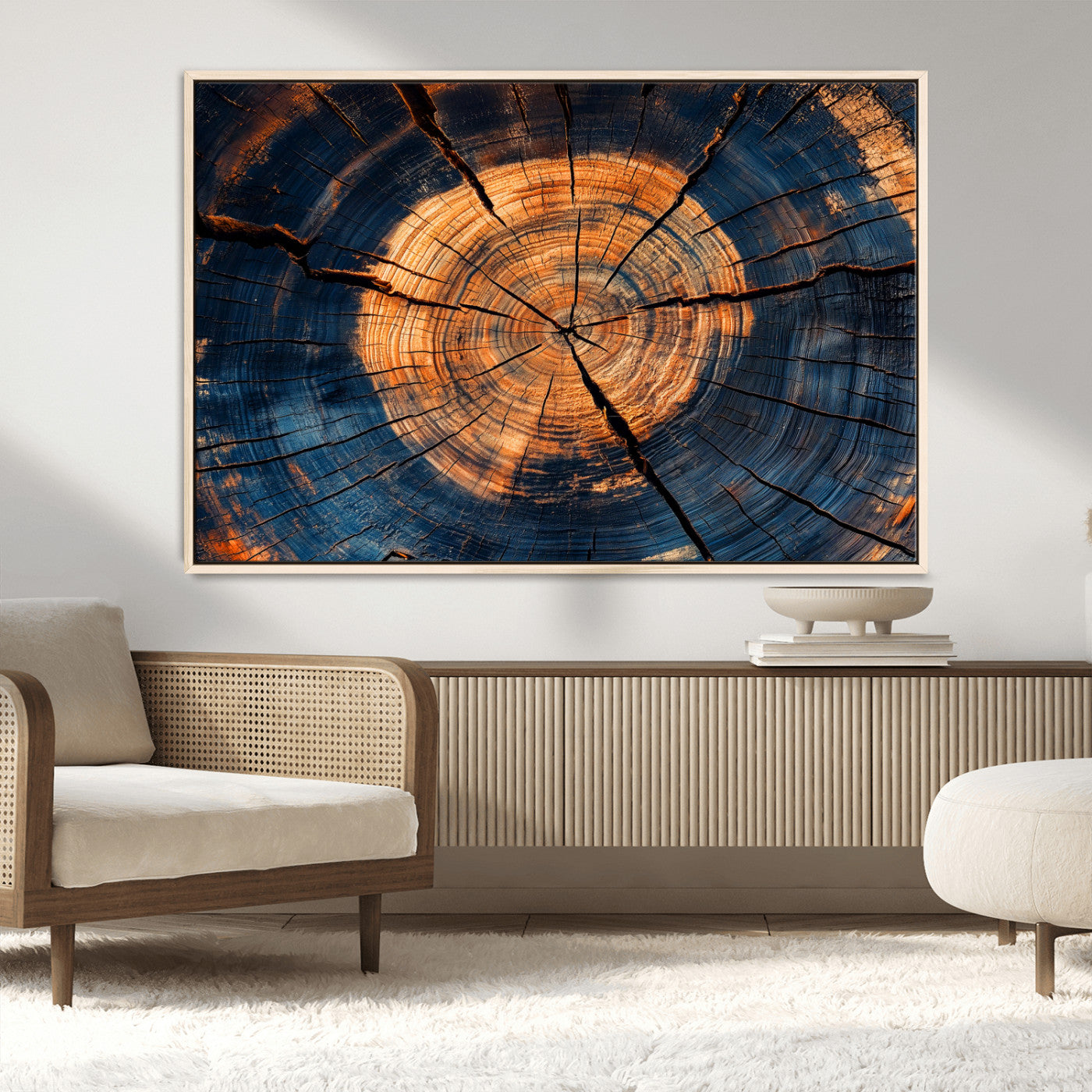 MGV-FC-36X24 - Burnt Wood Wall Art Canvas Print, Framed Aged Timber Art Picture Print, Rustic Tree Slice Perfect Rustic Decor Artwork