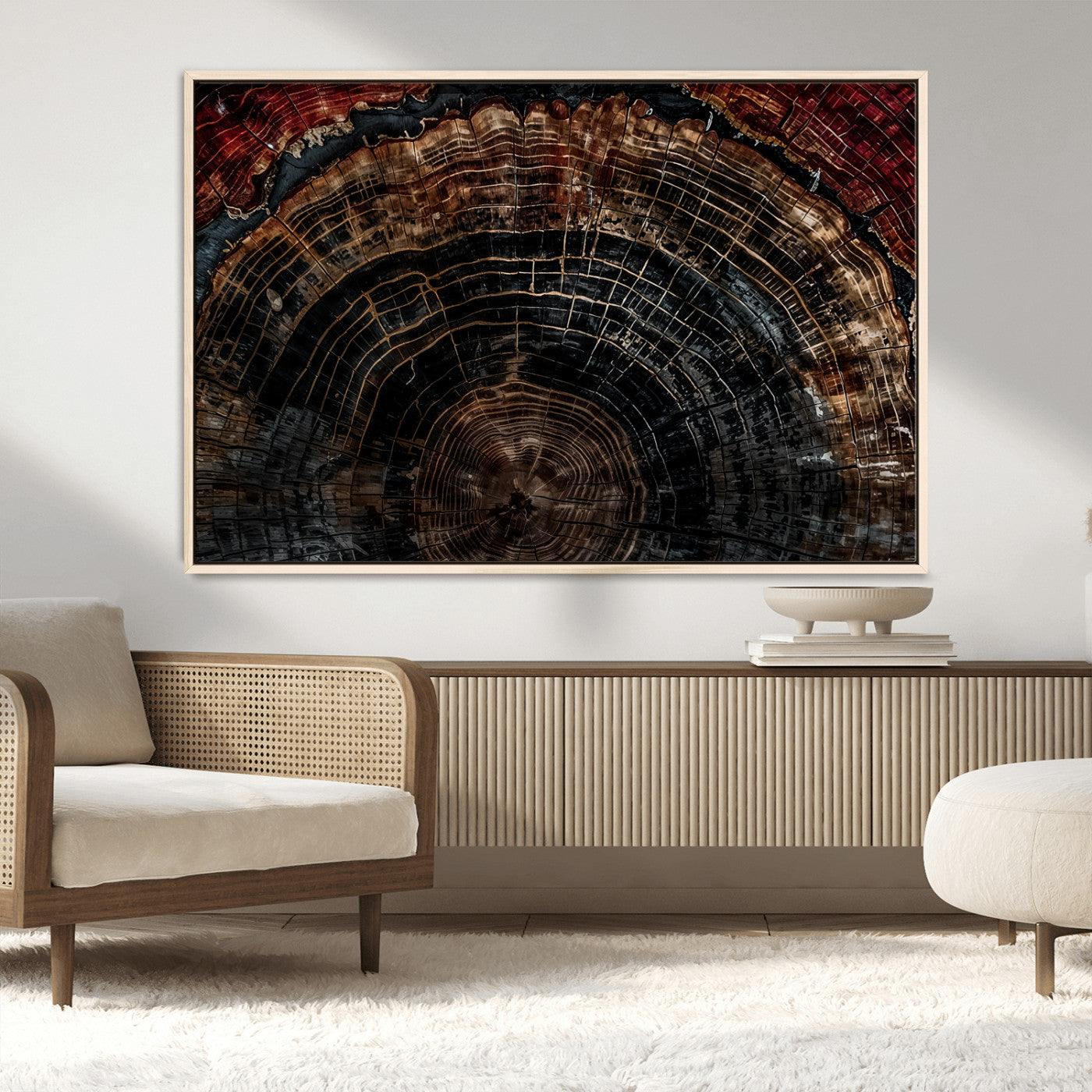 MGV-FC-36X24 - Dark Wood Ring Wall Art Canvas Print, Framed Abstract Wood Tree Art Picture Print, Rustic Tree Slice Perfect Rustic Decor Artwork