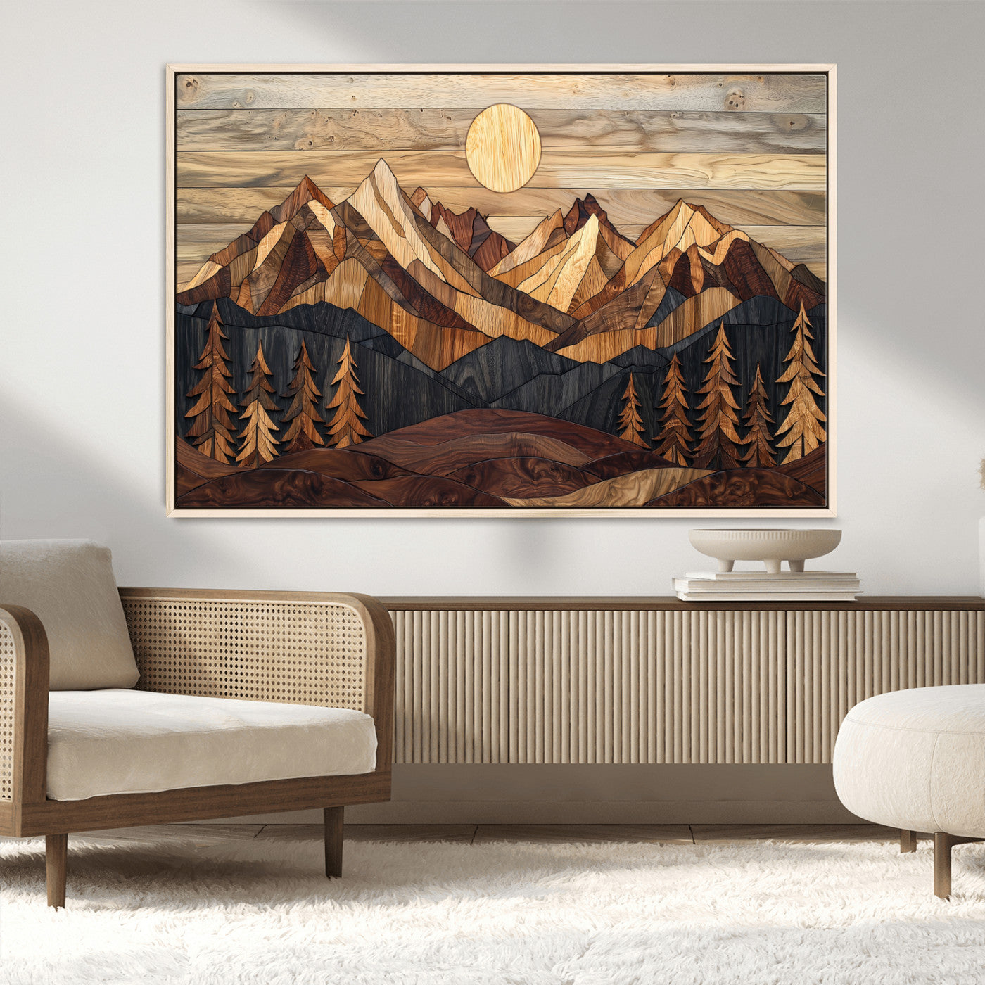 MGV-FC-36X24 - Wood Mountain Landscape Wall Art Canvas Print, Framed Sunset Hills Art Picture Print, Abstract Nature Perfect Boho Decor Artwork