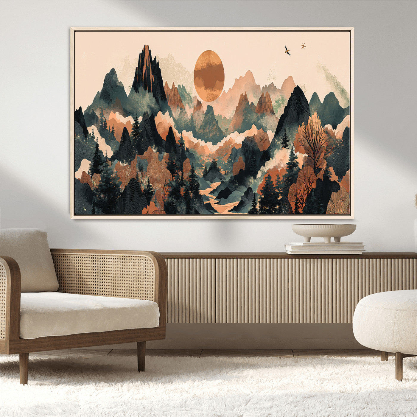 MGV-FC-36X24 - Wood Mountain Landscape Wall Art Canvas Print, Framed Sunset Hills Art Picture Print, Abstract Nature Perfect Boho Decor Artwork