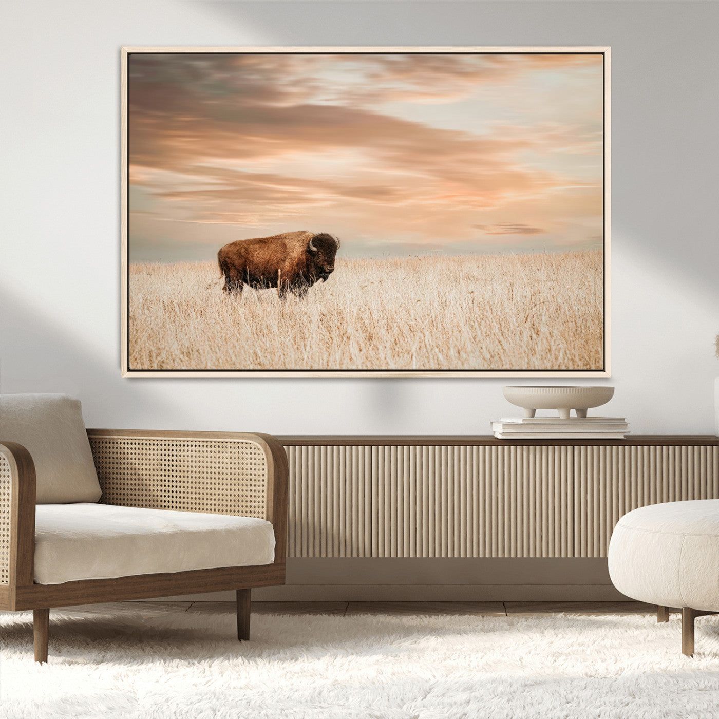 MGV-FC-36X24 - Bison Wall Art Canvas Print, Framed Buffalo Art Picture Print, Western Prairie Perfect Rustic Decor Artwork