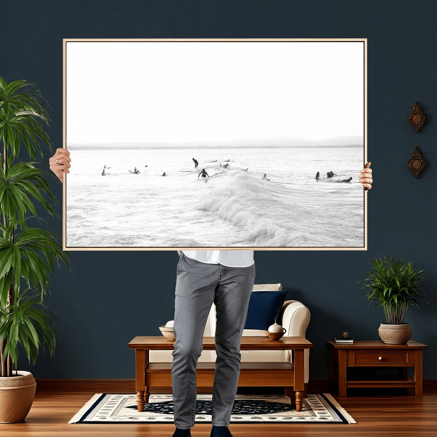 33449548-MGV-CV-36X24 - Surf Crowd Motion Wall Art – Active Surfers & Ocean Waves Canvas Print, Dynamic Water and Coastal Horizon for Living Room or Sea Adventure Decor