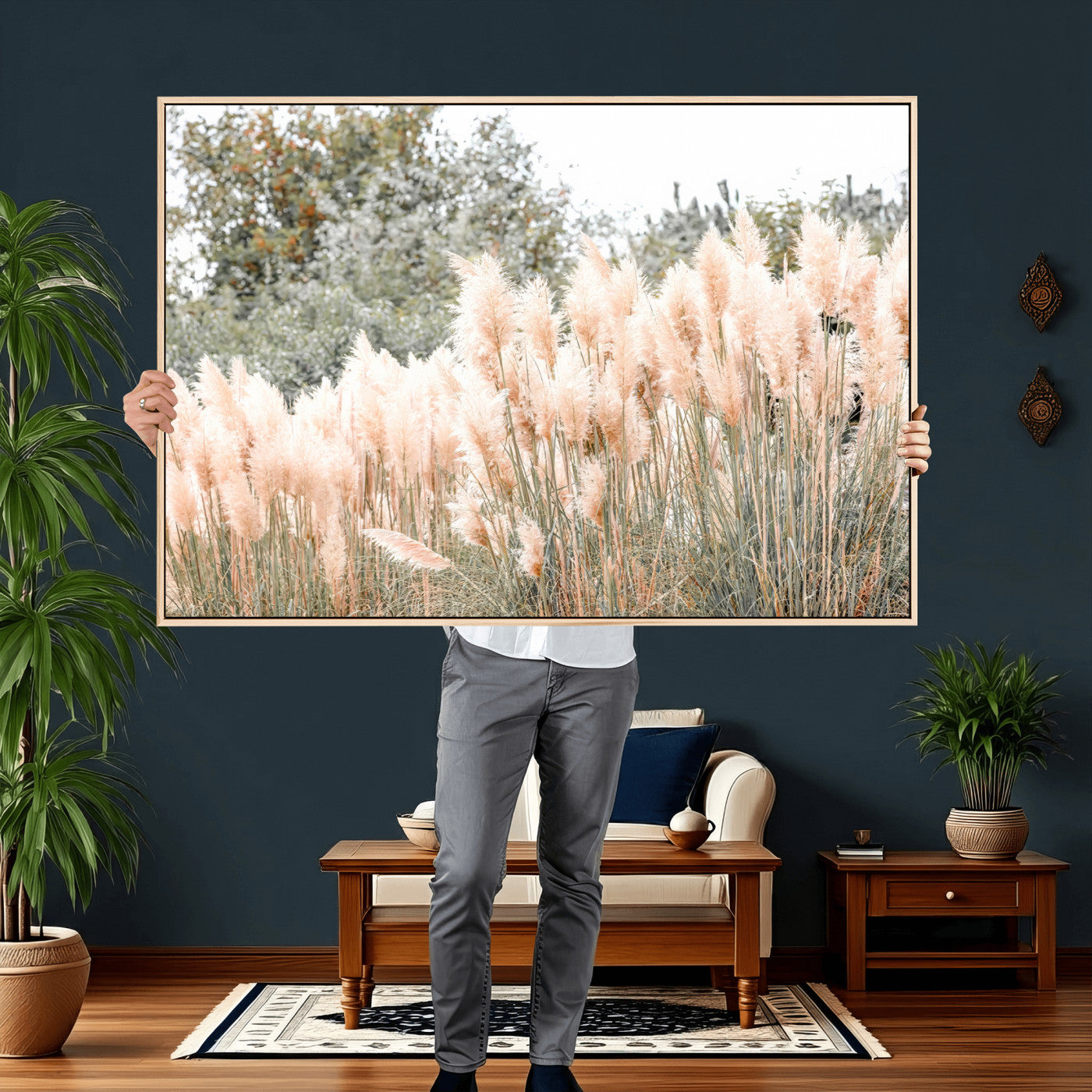 21826392-MGV-CV-36X24 - Pampas Grass Wall Art – Soft Blush Hues and Natural Texture Canvas Print, Serene Outdoors & Botanical Charm for Living Room or Nature Decor