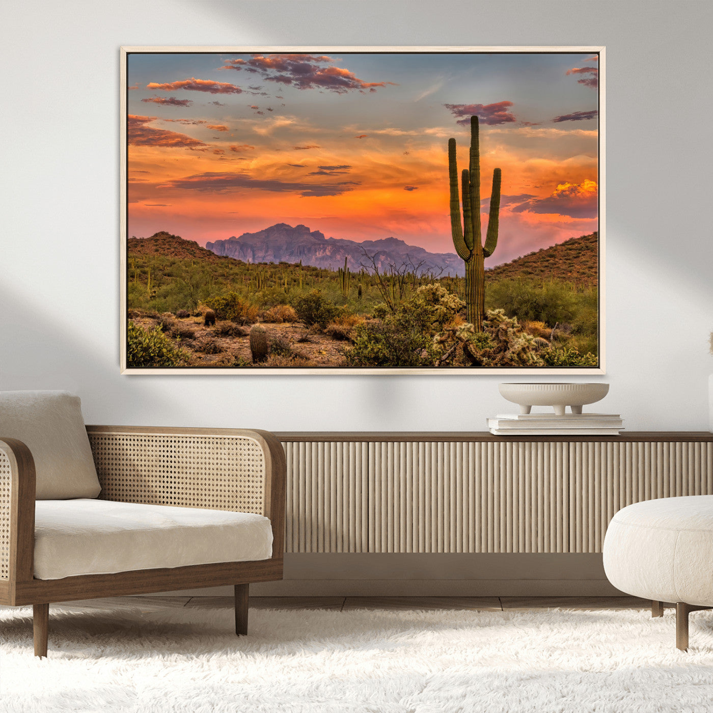 MGV-FC-36X24 - Saguaro Cactus Wall Art Canvas Print, Framed Arizona Sunset Art Picture Print, Sonoran Desert Perfect Southwestern Boho Decor Artwork