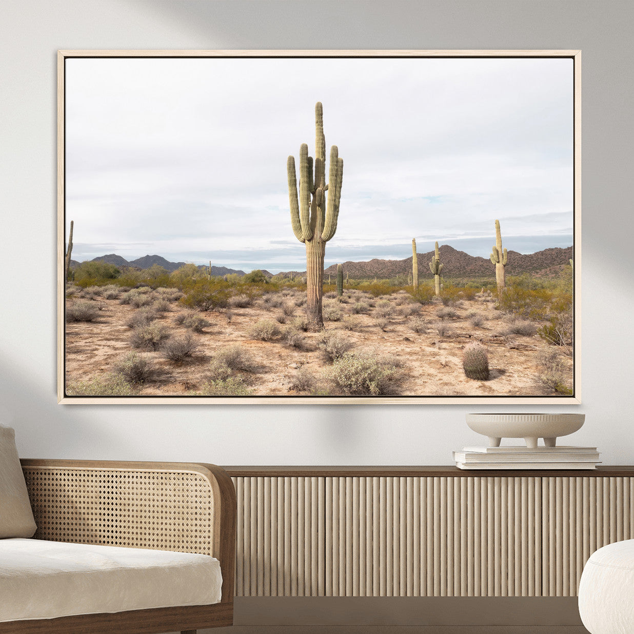 MGV-FC-36X24 - Saguaro Cactus Wall Art Canvas Print, Framed Desert Cactus Art Picture Print, Earthy Desert Perfect Southwestern Boho Decor Artwork