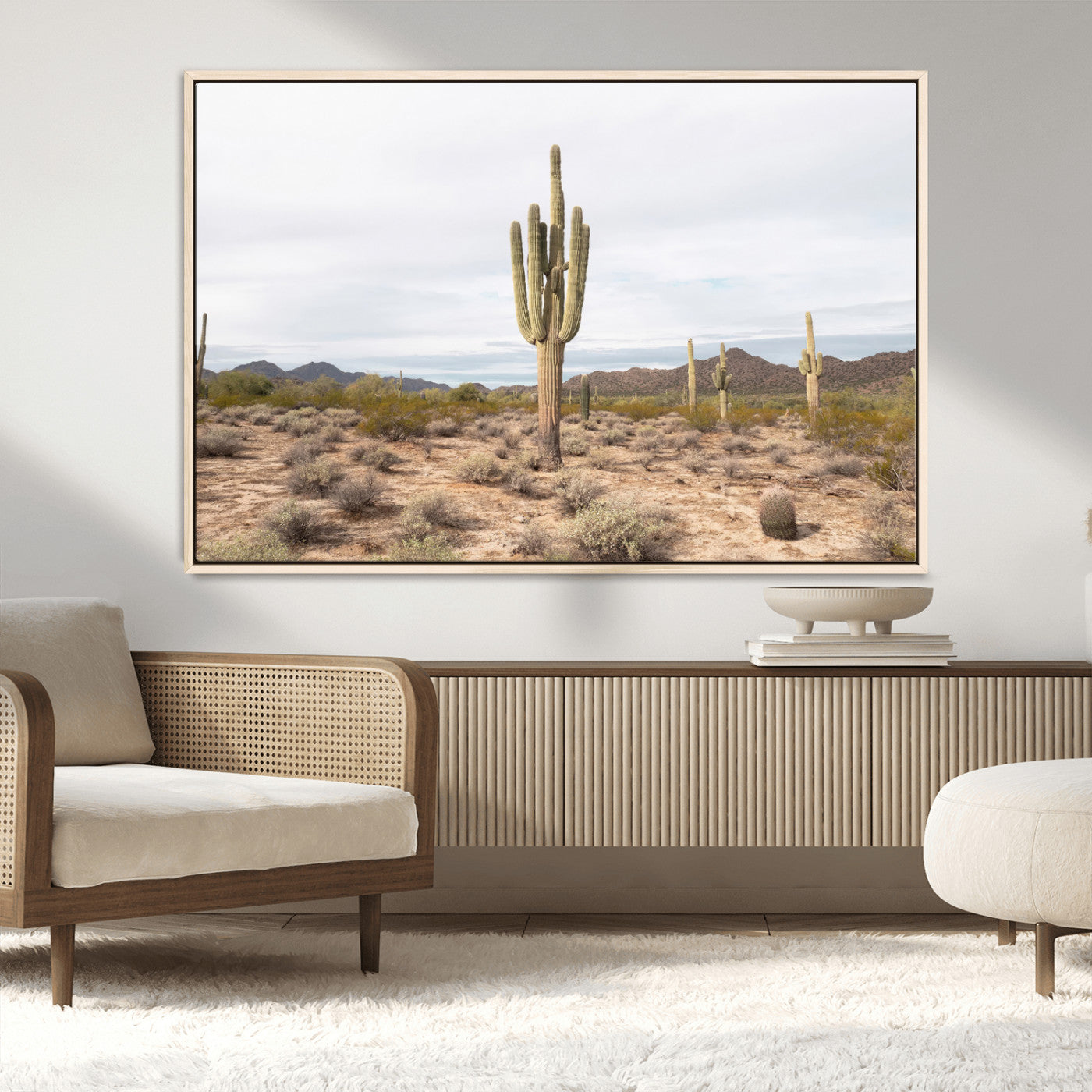 MGV-FC-36X24 - Saguaro Cactus Wall Art Canvas Print, Framed Desert Cactus Art Picture Print, Earthy Desert Perfect Southwestern Boho Decor Artwork