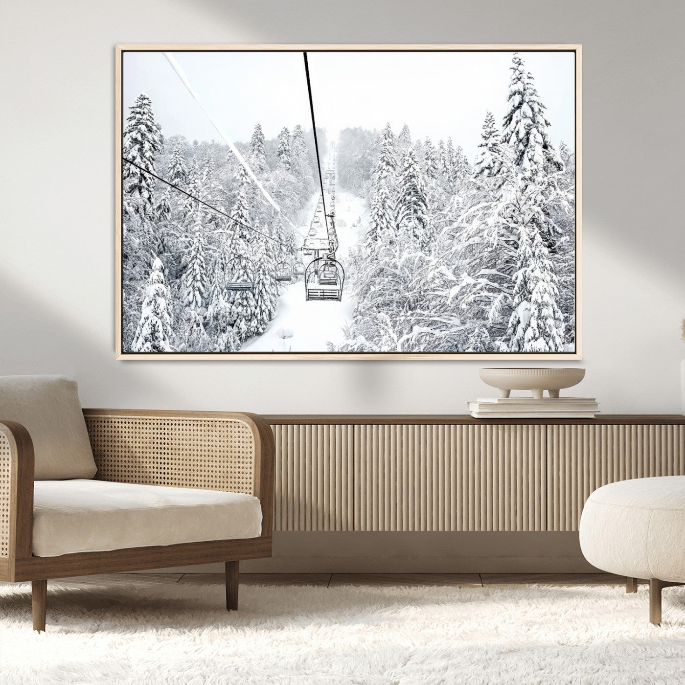 MGV-FC-36X24 - Winter Snow Ski Lift Wall Art Canvas Print Winter Trees Print