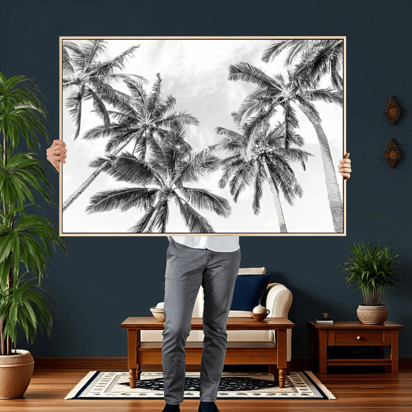 62113786-MGV-CV-36X24 - Palm Trees Wall Art – Tropical Breeze Canvas Print, Vacation Island Silhouette, Coastal Calm and Summer Paradise for Living Room or Beach House Decor