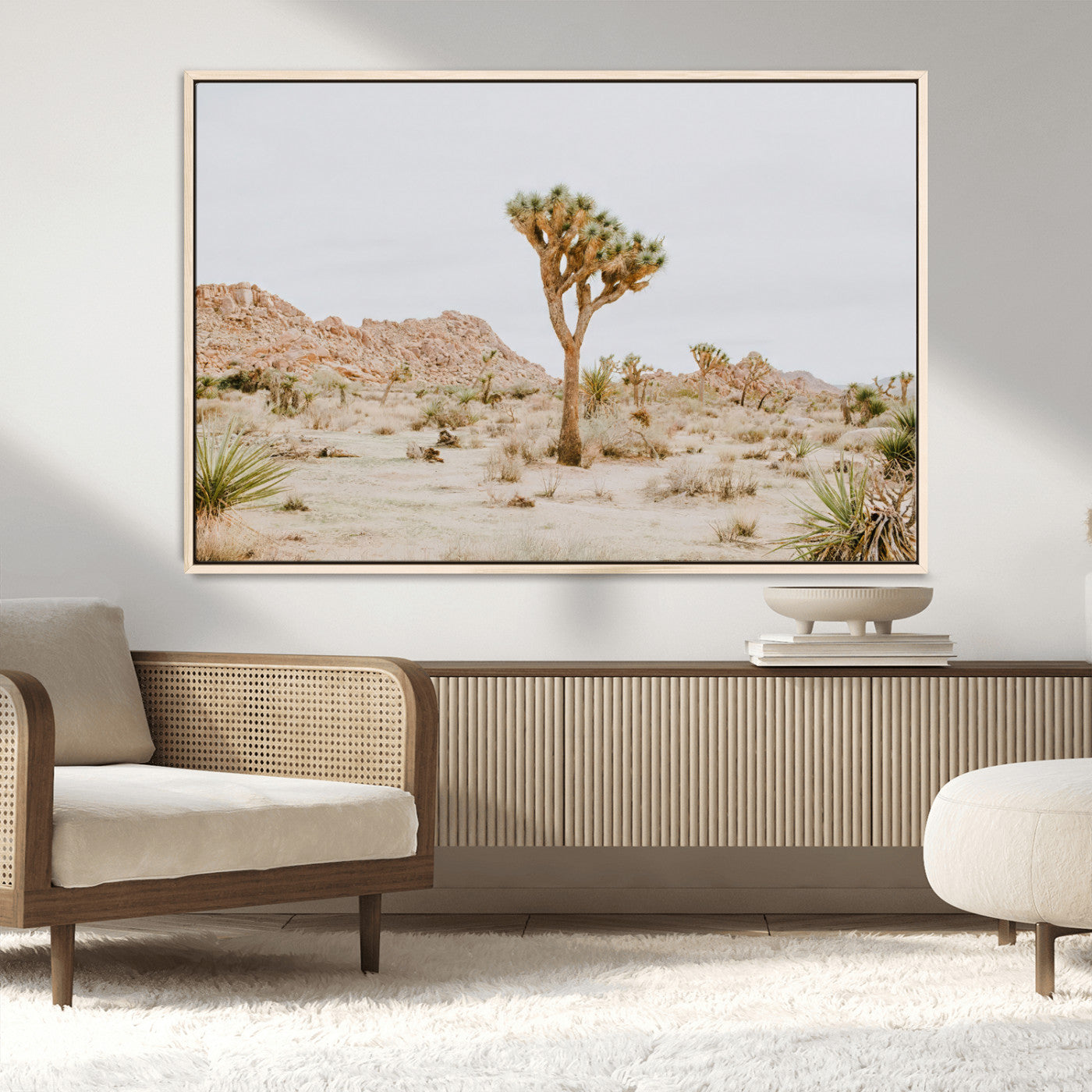 MGV-FC-36X24 - Joshua Tree Wall Art Canvas Print, Framed Neutral Desert Art Picture Print, Earthy Landscape Perfect Neutral Boho Decor Artwork