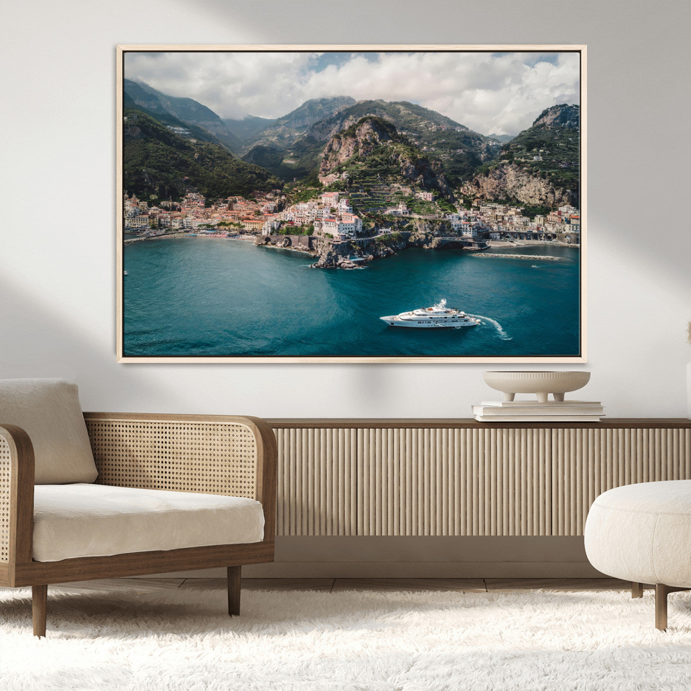 MGV-FC-36X24 - Amalfi Coast Wall Art Canvas Print, Framed Italy Travel Art Picture Print, Mediterranean Landscape Perfect Mediterranean Coastal Decor Artwork