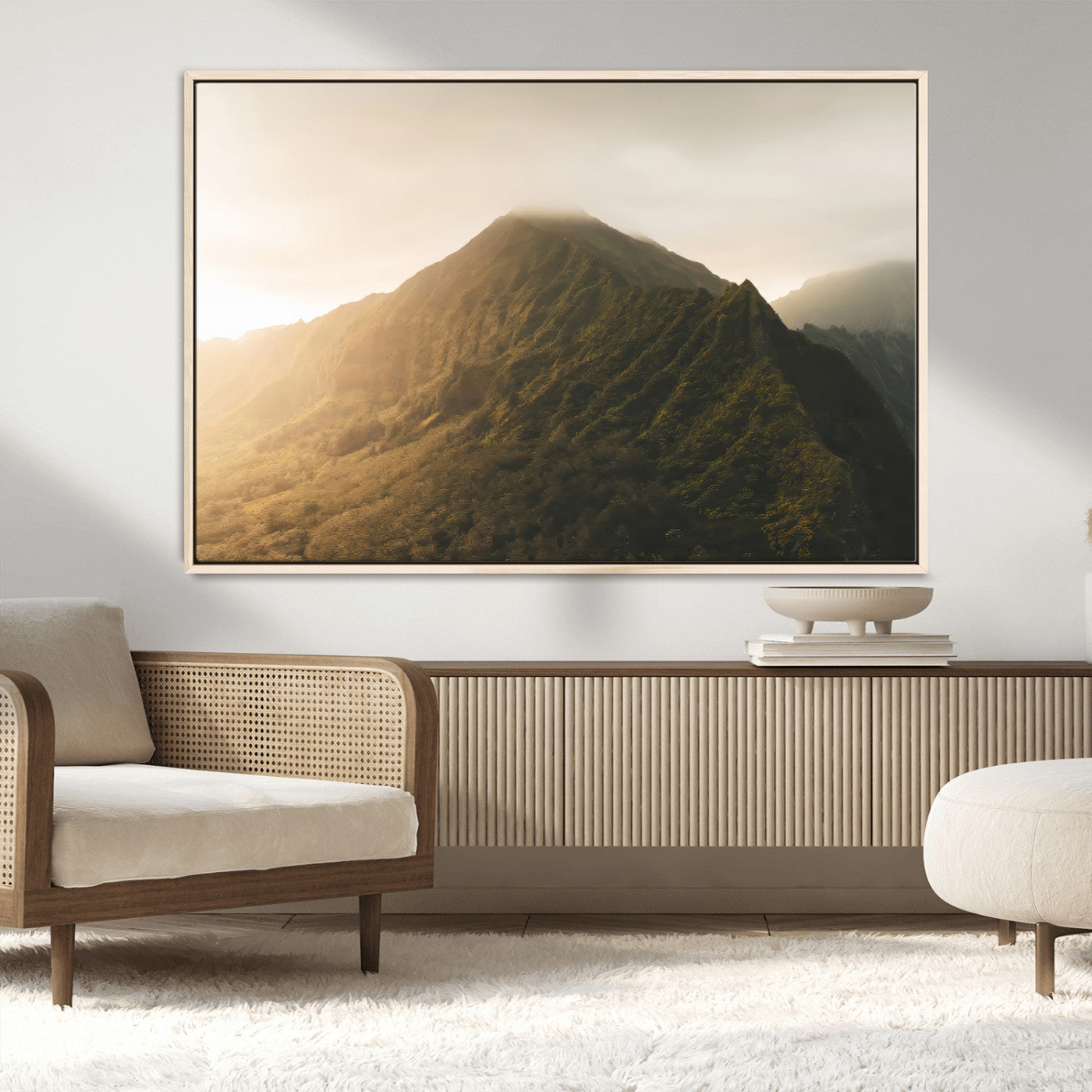 MGV-FC-36X24 - Golden Mountain Wall Art Canvas Print, Framed Misty Summit Art Picture Print, Rugged Landscape Perfect Moody Wilderness Decor Artwork