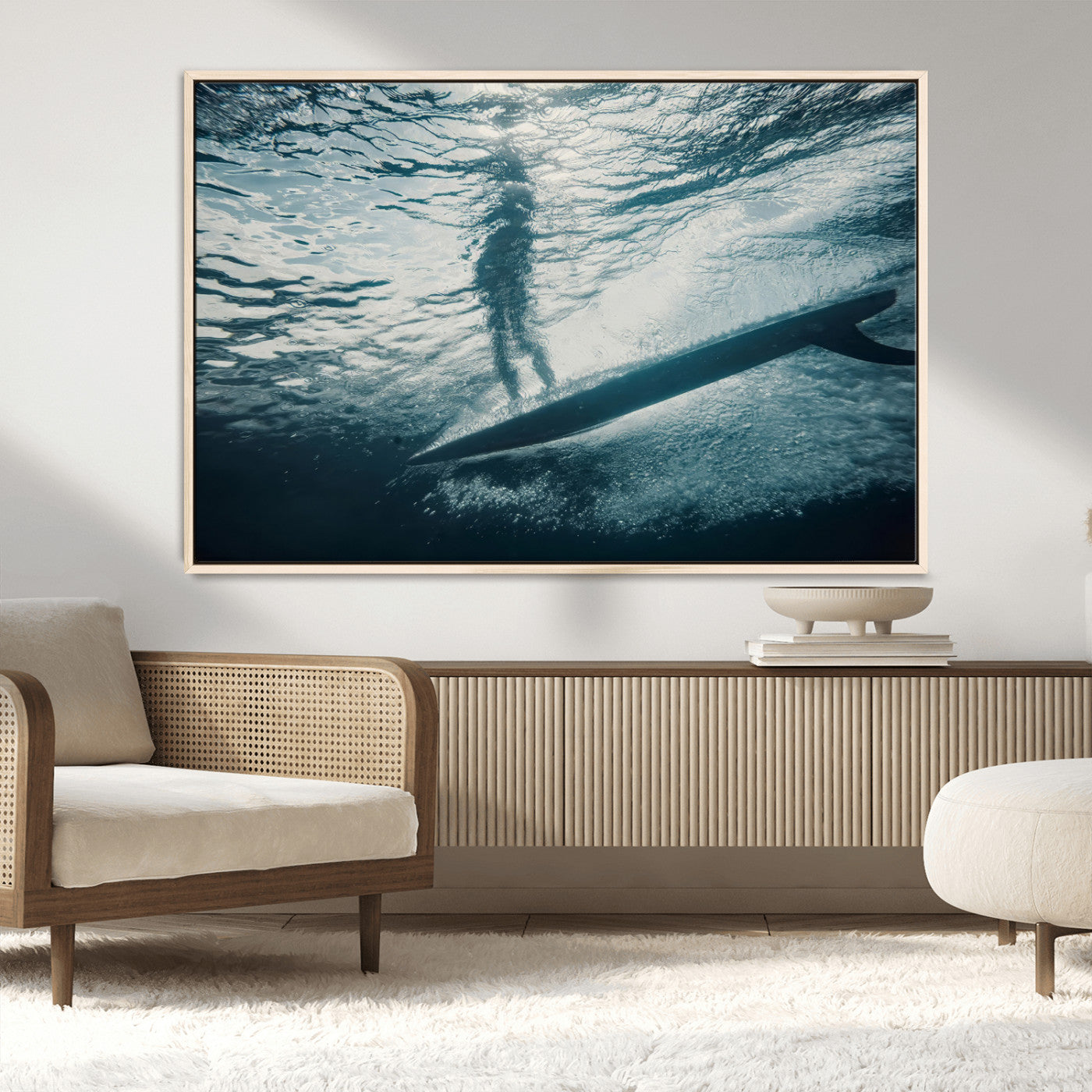 MGV-FC-36X24 - Submerged Surf Wall Art Canvas Print, Framed Underwater Perspective Art Picture Print, Ocean Surf Perfect Coastal Adventure Decor Artwork