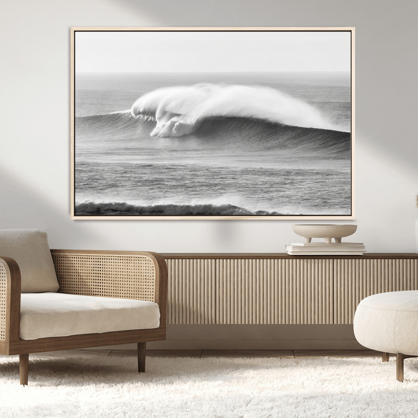 MGV-FC-36X24 - Monochrome Seascape Wall Art Canvas Print, Framed Surf Wave Art Picture Print, Minimalist Ocean Perfect Moody Coastal Decor Artwork