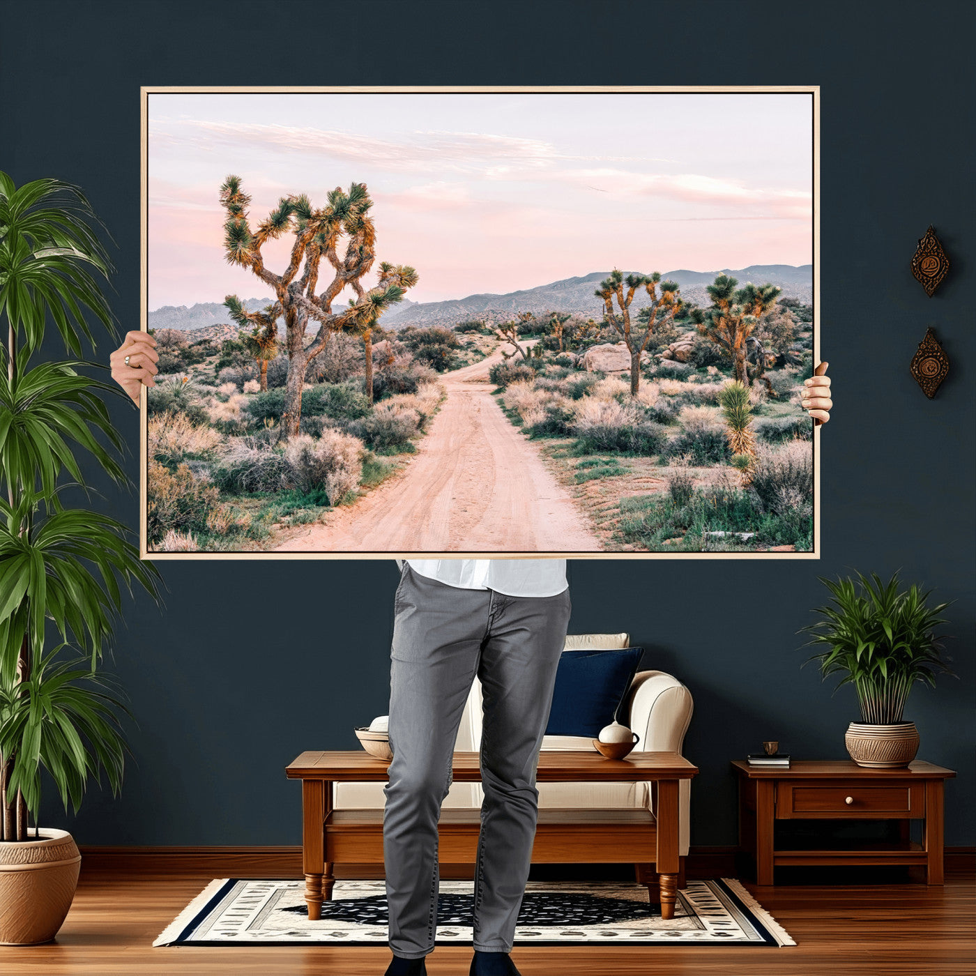 12540952-MGV-CV-36X24 - Desert Trail Wall Art – Canvas Print of Joshua Trees & Sunset Glow, Sandy Path Wilderness, Scenic Nature Escape Decor for Living Room, Office or Bedroom