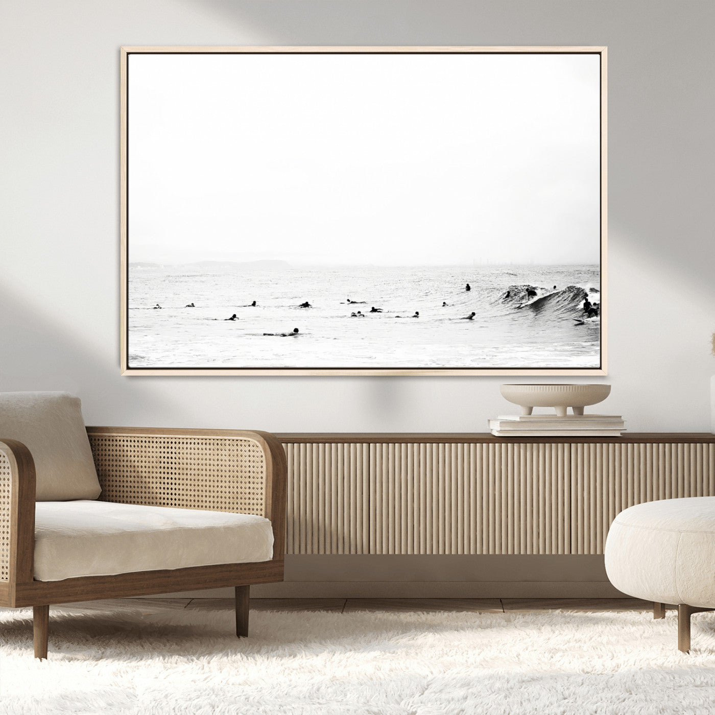 MGV-FC-36X24 - Monochrome Swimming Wall Art Canvas Print, Framed Ocean Horizon Art Picture Print, Moody Coastal Perfect Minimalist Coastal Decor Artwork
