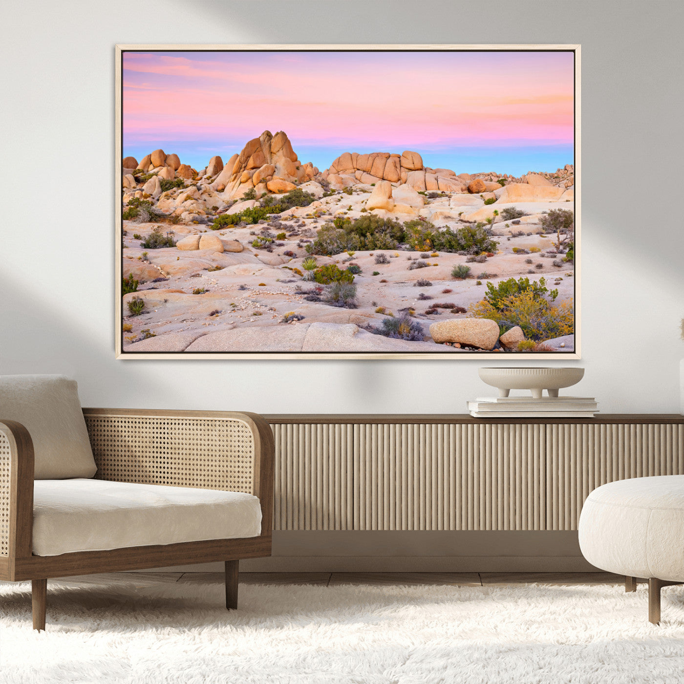 MGV-FC-36X24 - Vibrant Sunset Sky Wall Art Canvas Print, Framed Joshua Tree Art Picture Print, Rugged Terrain Perfect Southwestern Boho Decor Artwork