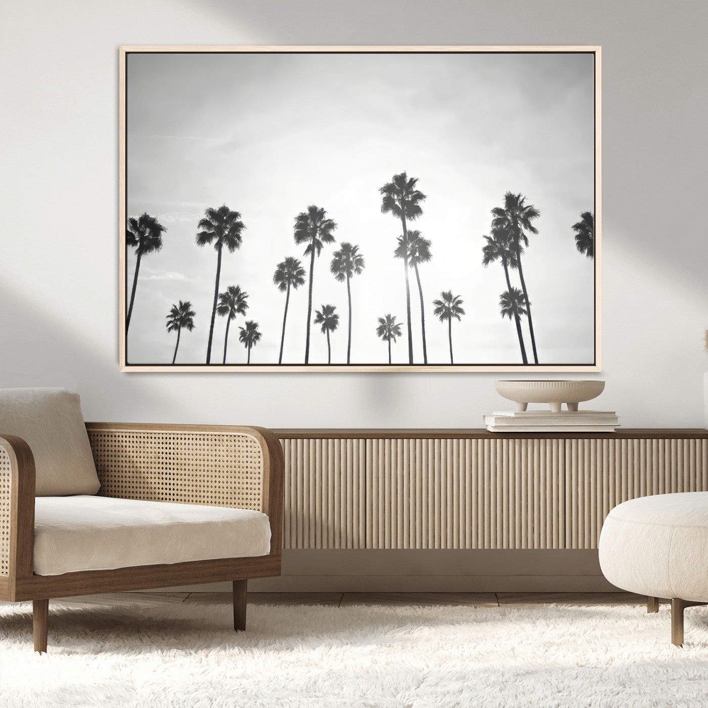 62298277-MGV-CV-36X24-Monochrome Palms Wall Art Canvas Print – Framed Minimalist Silhouetted Trees Artwork for Home, Office, Living Room