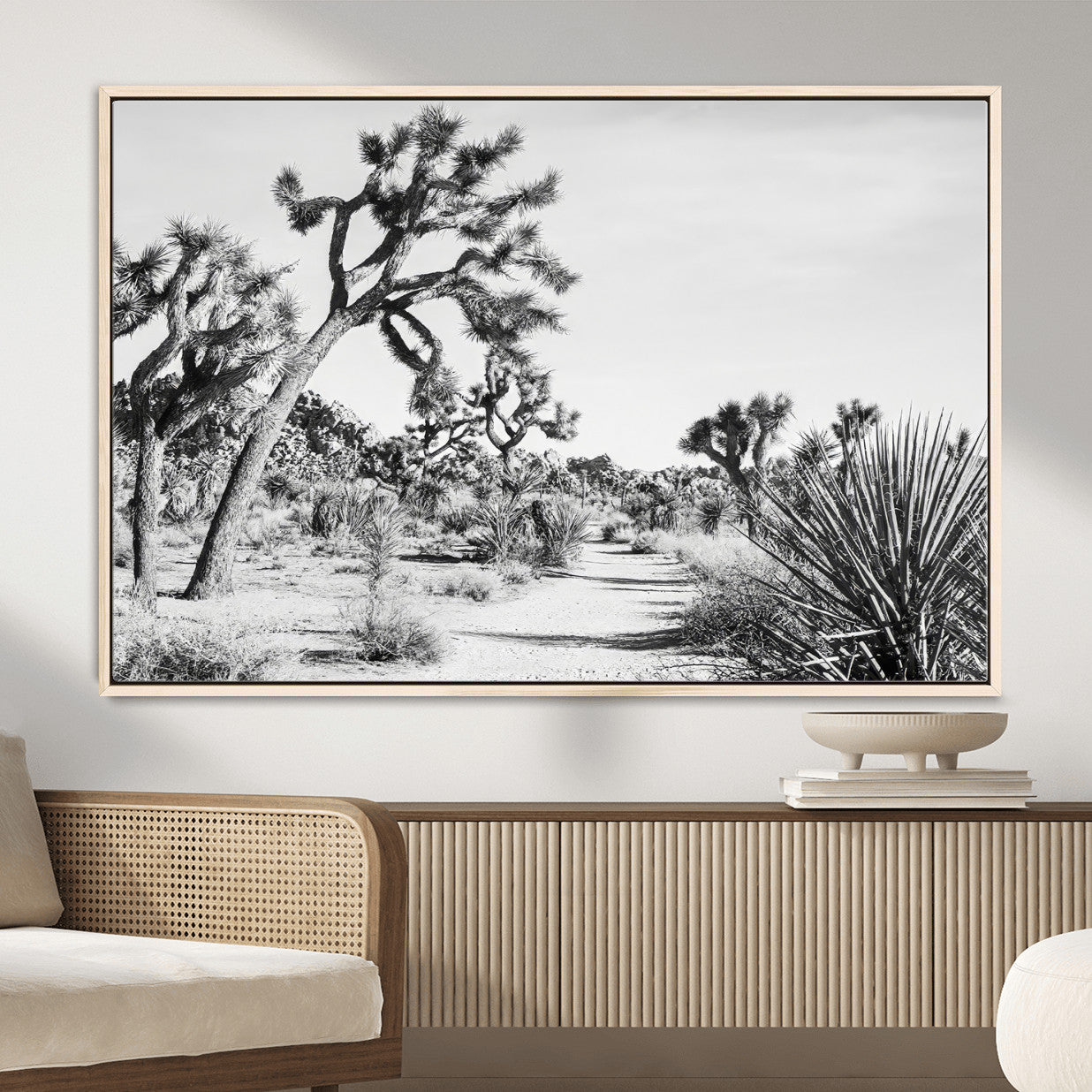 88164251-MGV-CV-36X24-Joshua Tree Desert Wall Art – Black & White Canvas Print, Nature Serenity Decor for Guest Room, Office or Living Room