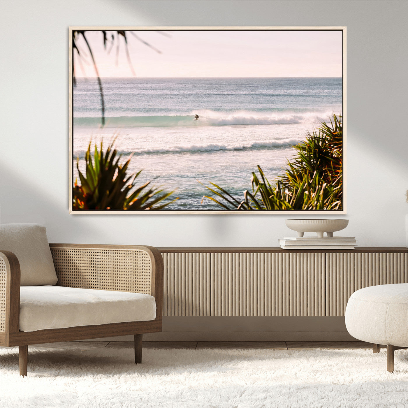 MGV-FC-36X24 - Ocean Surfer Wall Art Canvas Print, Framed Coastal Surf Art Picture Print, Tropical Beach Perfect Tropical Coastal Decor Artwork
