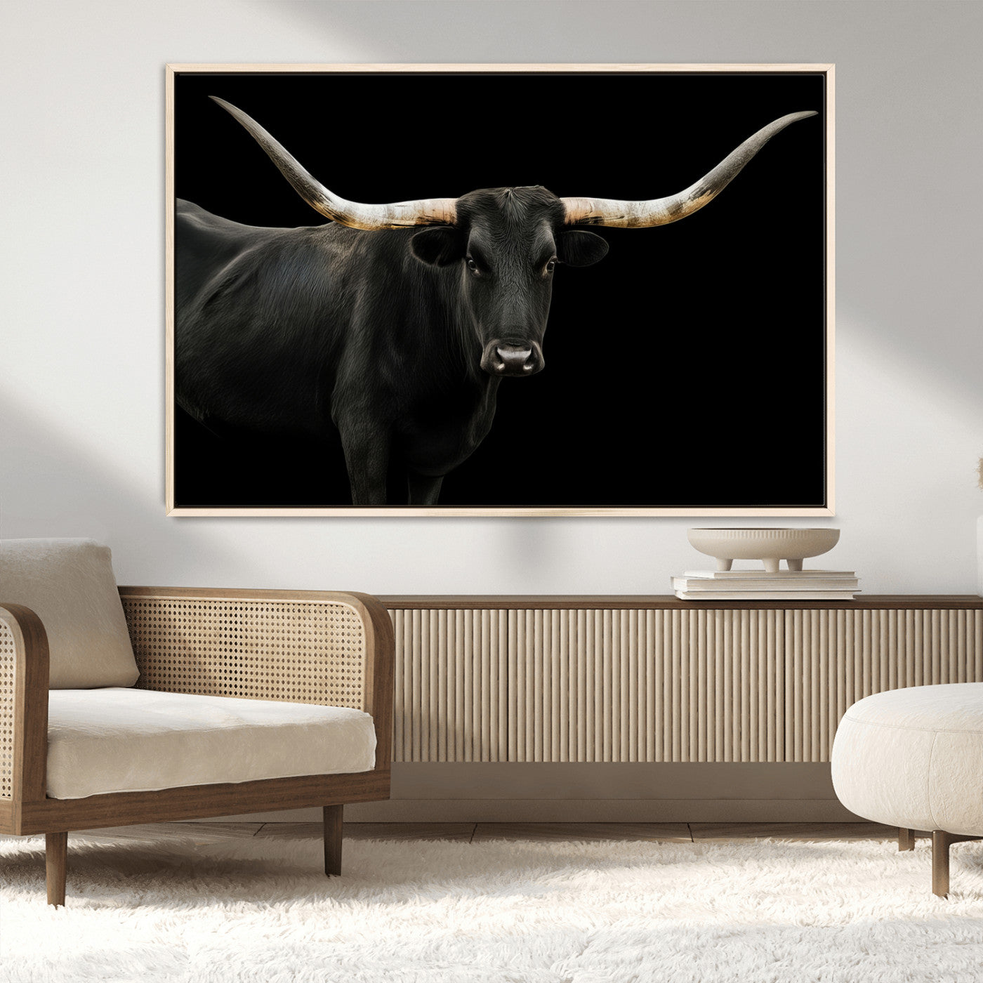 MGV-FC-36X24 - Texas Longhorn Wall Art Canvas Print, Framed Rustic Western Art Picture Print, Farmhouse Animal Perfect Modern Western Minimalist Decor Artwork