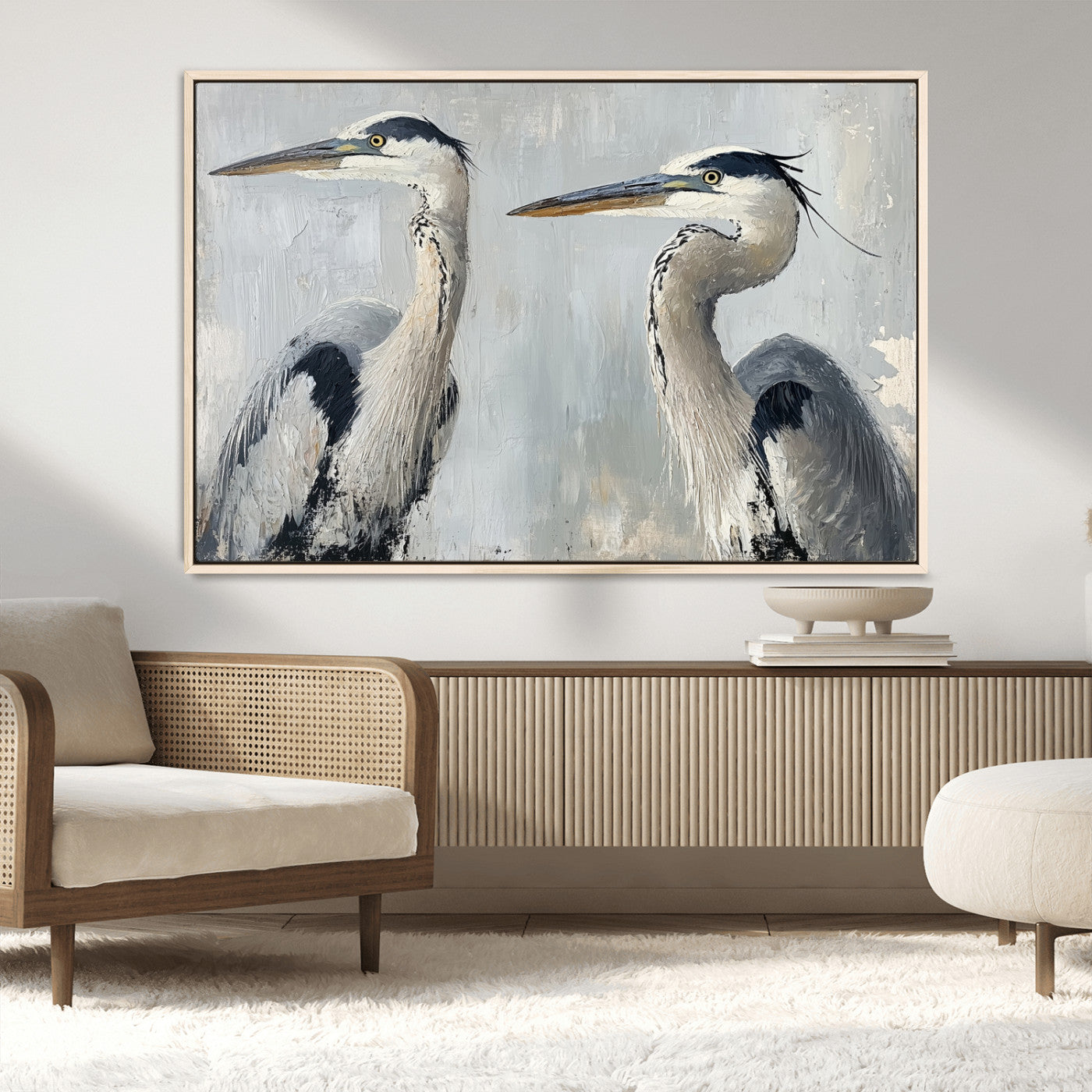 MGV-FC-36X24 - Bird Canvas Decor Wall Art Canvas Print, Framed Coastal Bird Pair Art Picture Print, Minimalist Wildlife Wall Perfect Coastal Minimalist Decor Artwork
