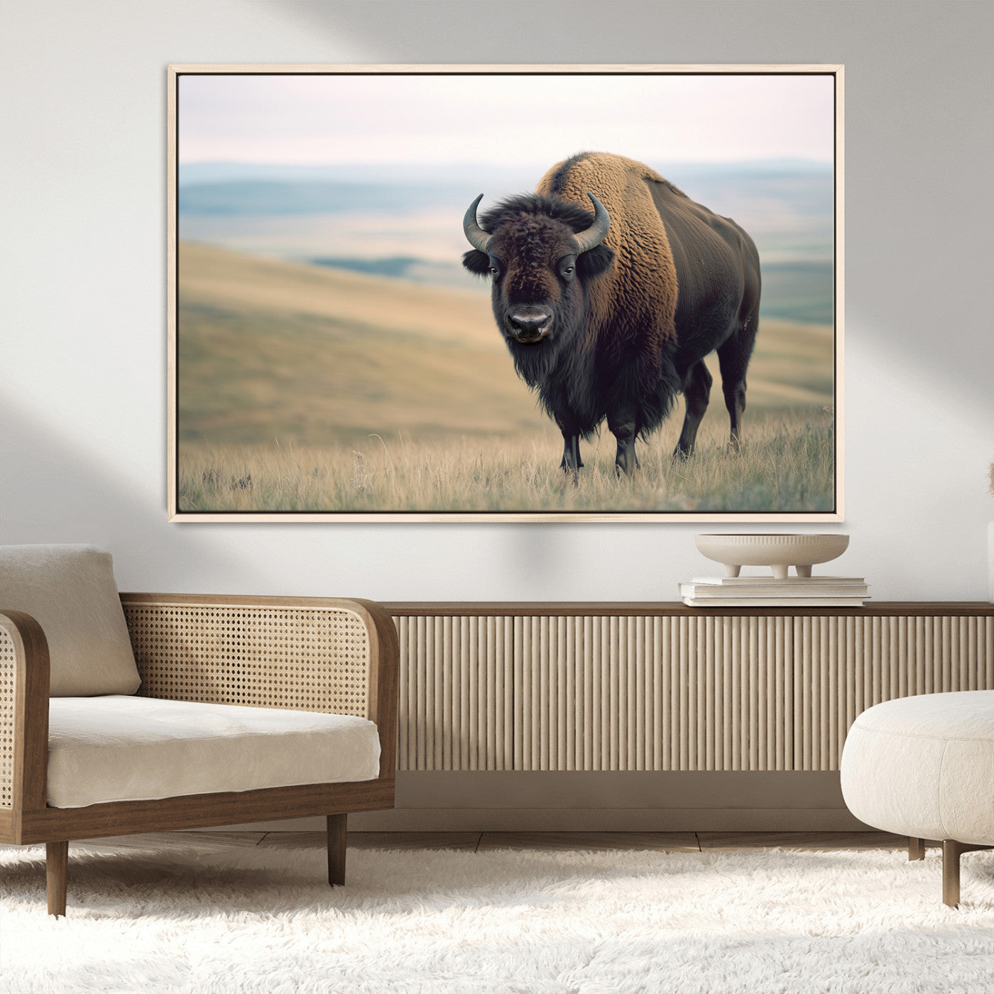 MGV-FC-36X24 - Bison Wall Art Wall Art Canvas Print, Framed Buffalo Canvas Print Art Picture Print, American Bison Decor Perfect Rustic Western Decor Artwork
