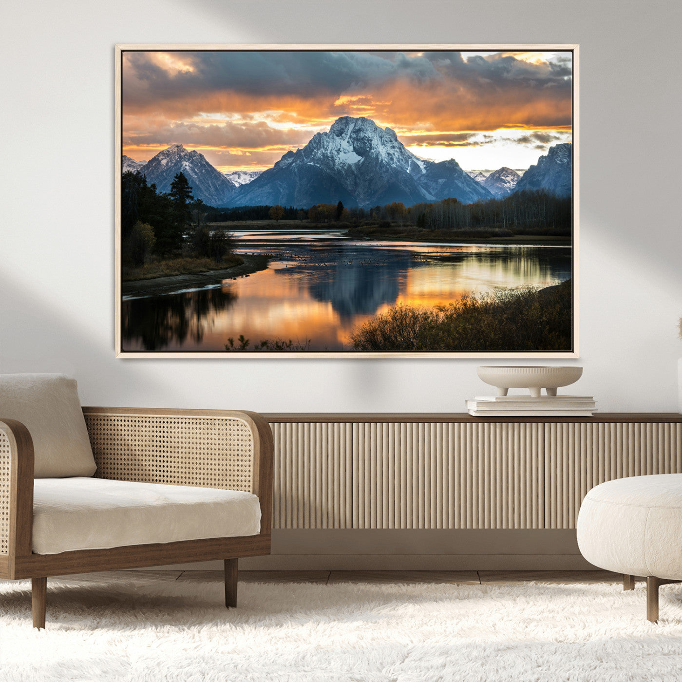 MGV-FC-36X24 - Mountain Sunset Wall Art Canvas Print, Framed Alpine Wilderness Art Picture Print, Golden Hour Perfect Wilderness Decor Artwork