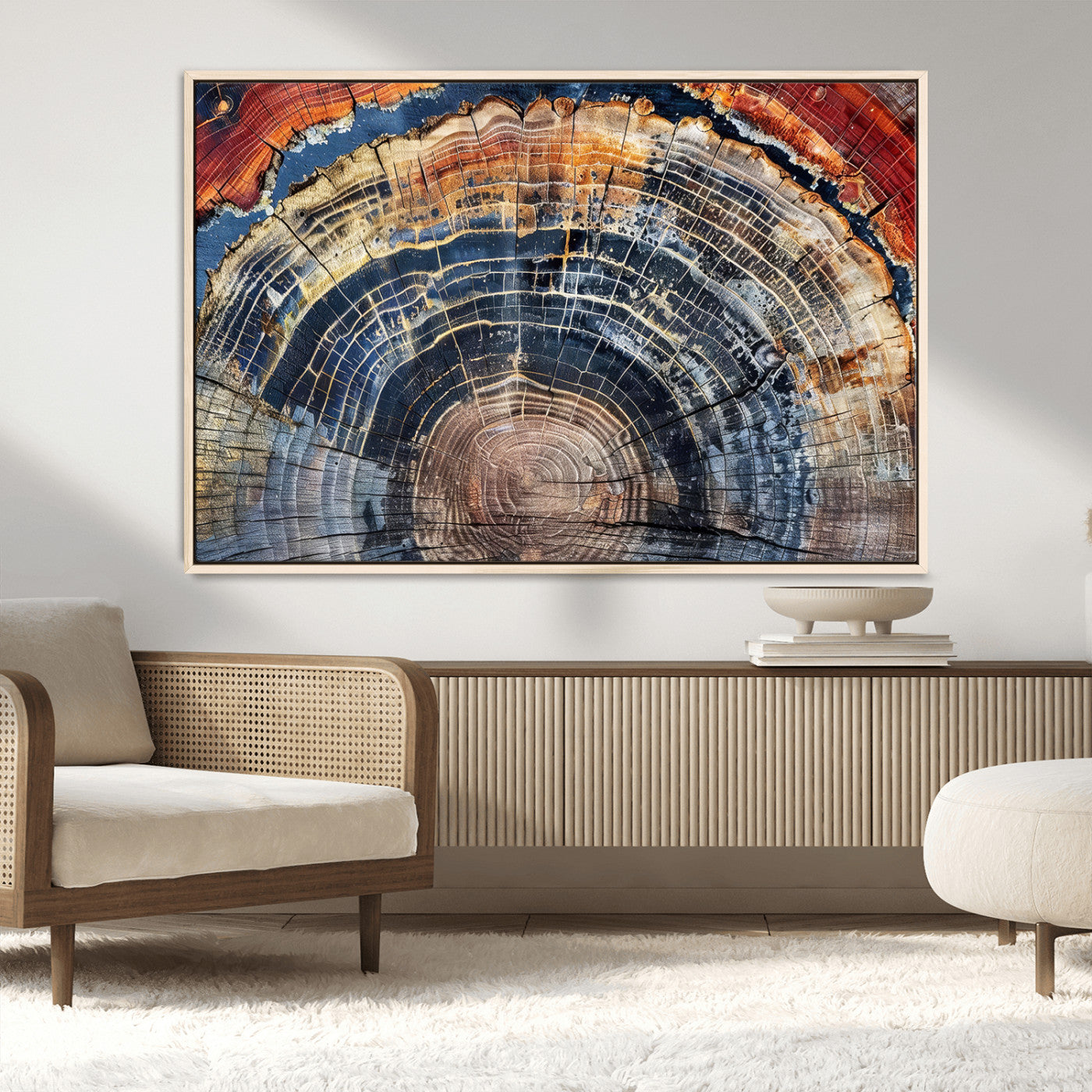 MGV-FC-36X24 - Tree Rings Wall Art Canvas Print, Framed Wood Texture Art Picture Print, Petrified Wood Perfect Modern Rustic Decor Artwork