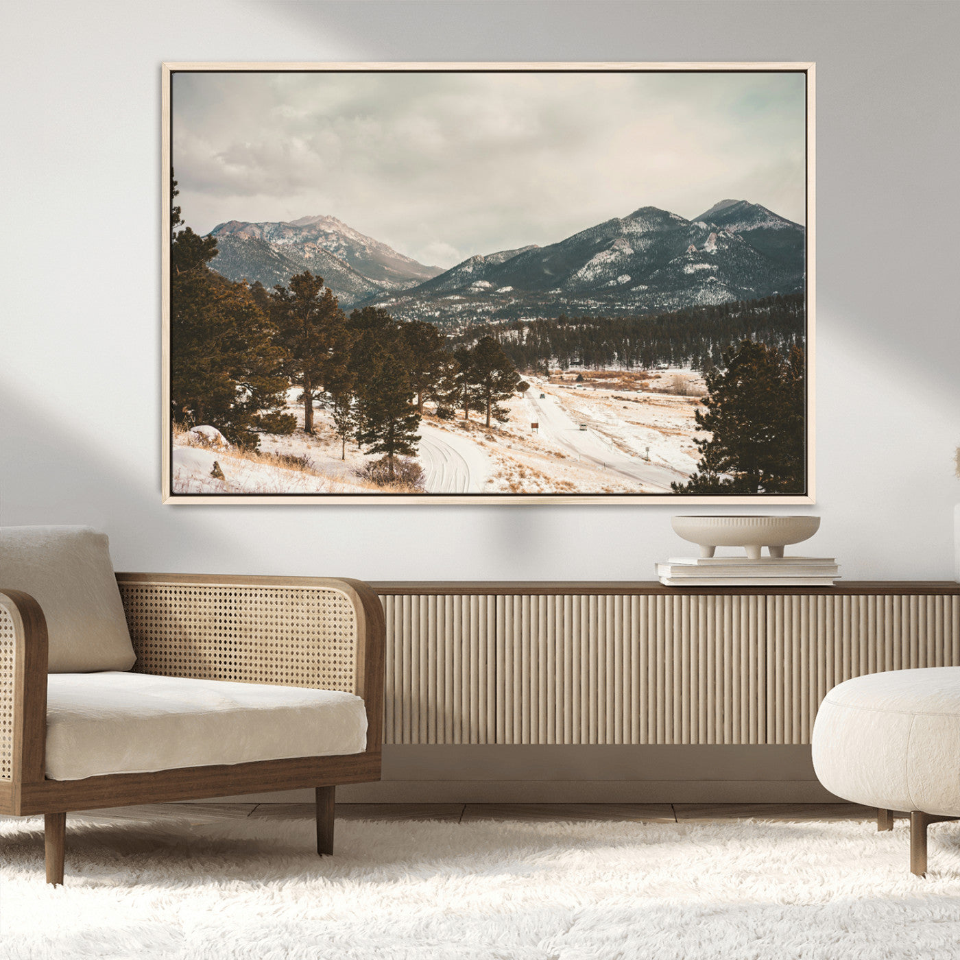 MGV-FC-36X24 - Mountain Landscape Wall Art Canvas Print, Framed Snowy Peaks Art Picture Print, Alpine Aesthetic Perfect Rustic Winter Decor Artwork