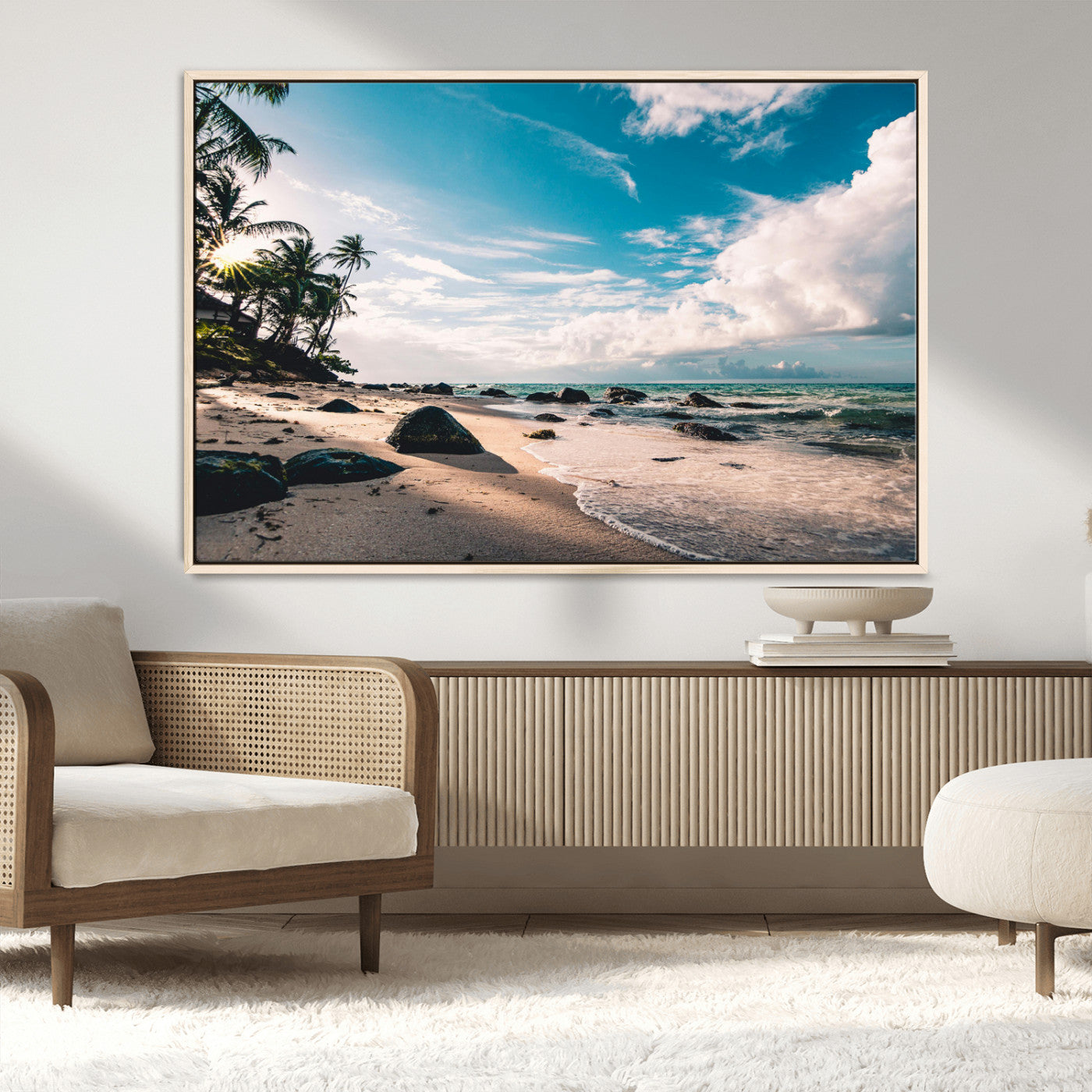 MGV-FC-36X24 - Tropical Beach Wall Art Canvas Print, Framed Ocean Waves Art Picture Print, Relazxing Seascape Perfect Tropical Coastal Decor Artwork