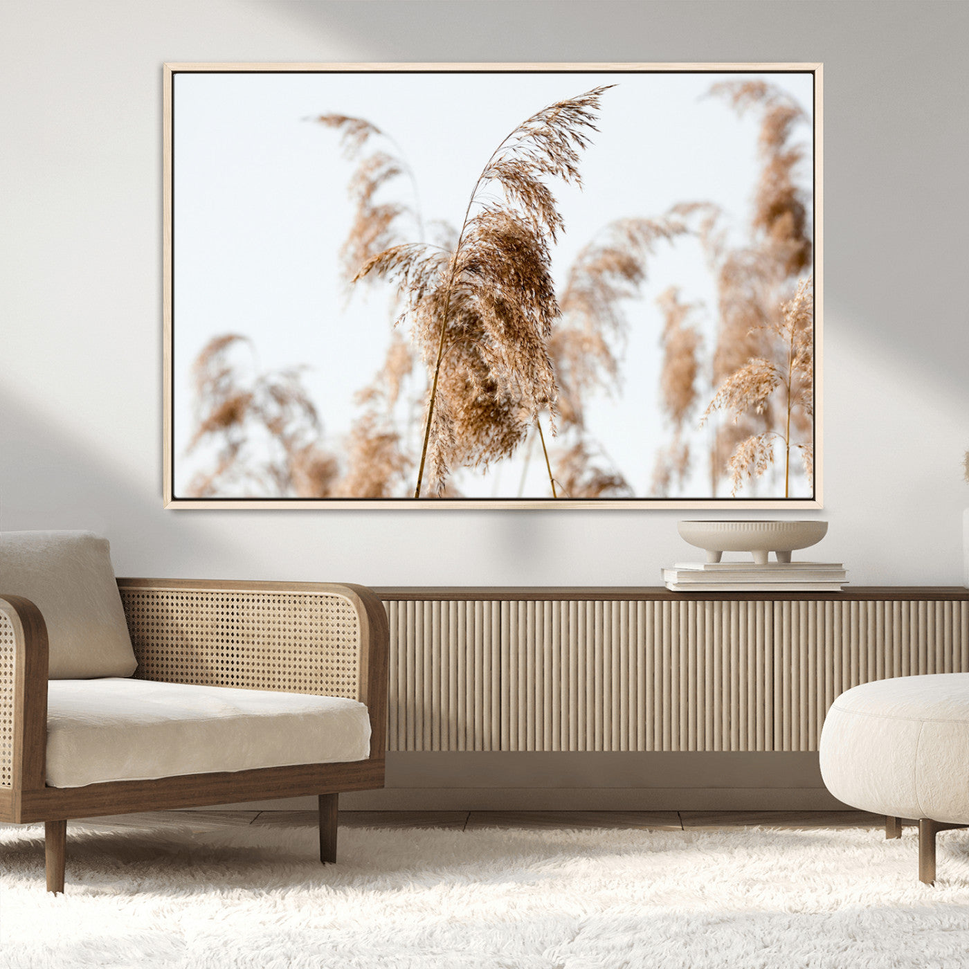 MGV-FC-36X24 - Pampas Grass Wall Art Canvas Print, Framed Neutral Tones Art Picture Print, Minimalist Nature Perfect Boho Decor Artwork