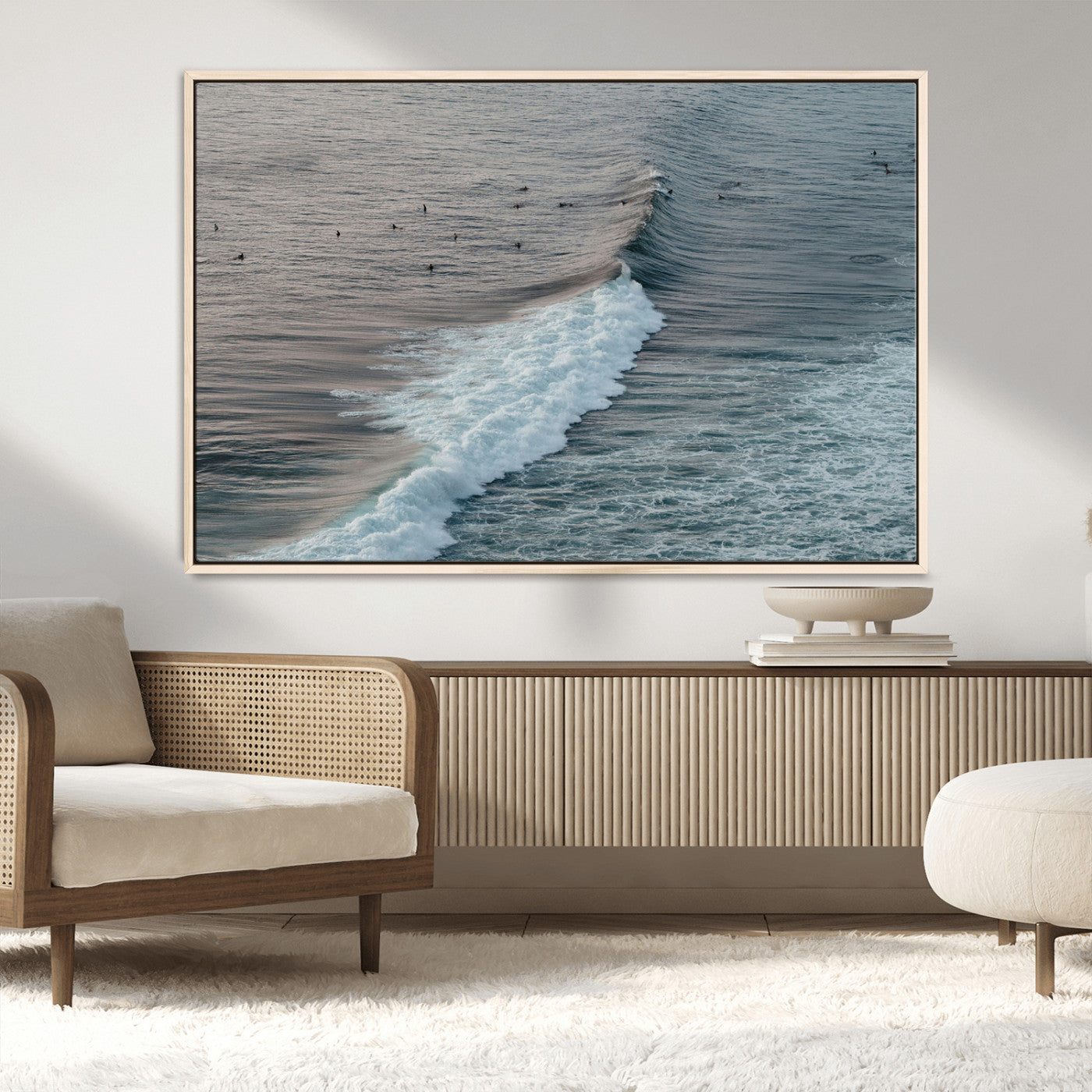 MGV-FC-36X24 - Ocean Waves Wall Art Canvas Print, Framed Coastal Serenity Art Picture Print, Surf Perfect Coastal Decor Artwork
