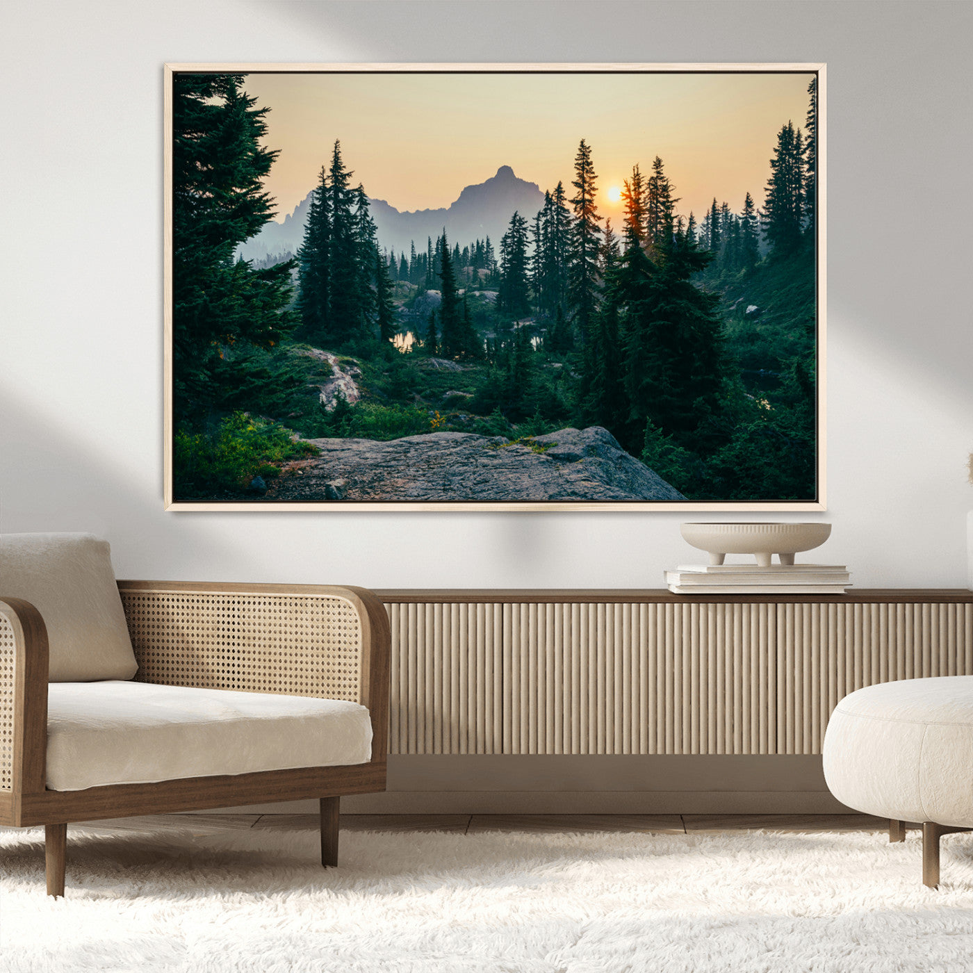 MGV-FC-36X24 - Mountain Wall Art Canvas Print, Framed Forest Serenity Art Picture Print, Mountain Perfect Rustic Decor Artwork
