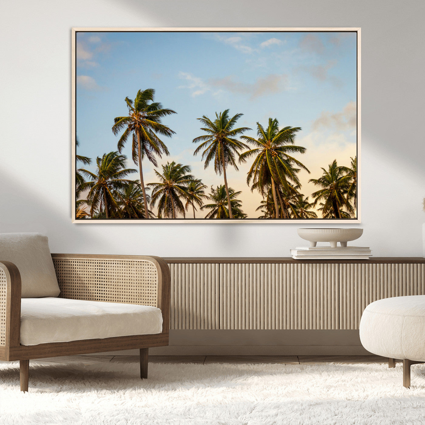 MGV-FC-36X24 - Palm Trees Wall Art Canvas Print, Framed Tropical Vibes Art Picture Print, Coastal Sunset Perfect Coastal Boho Decor Artwork