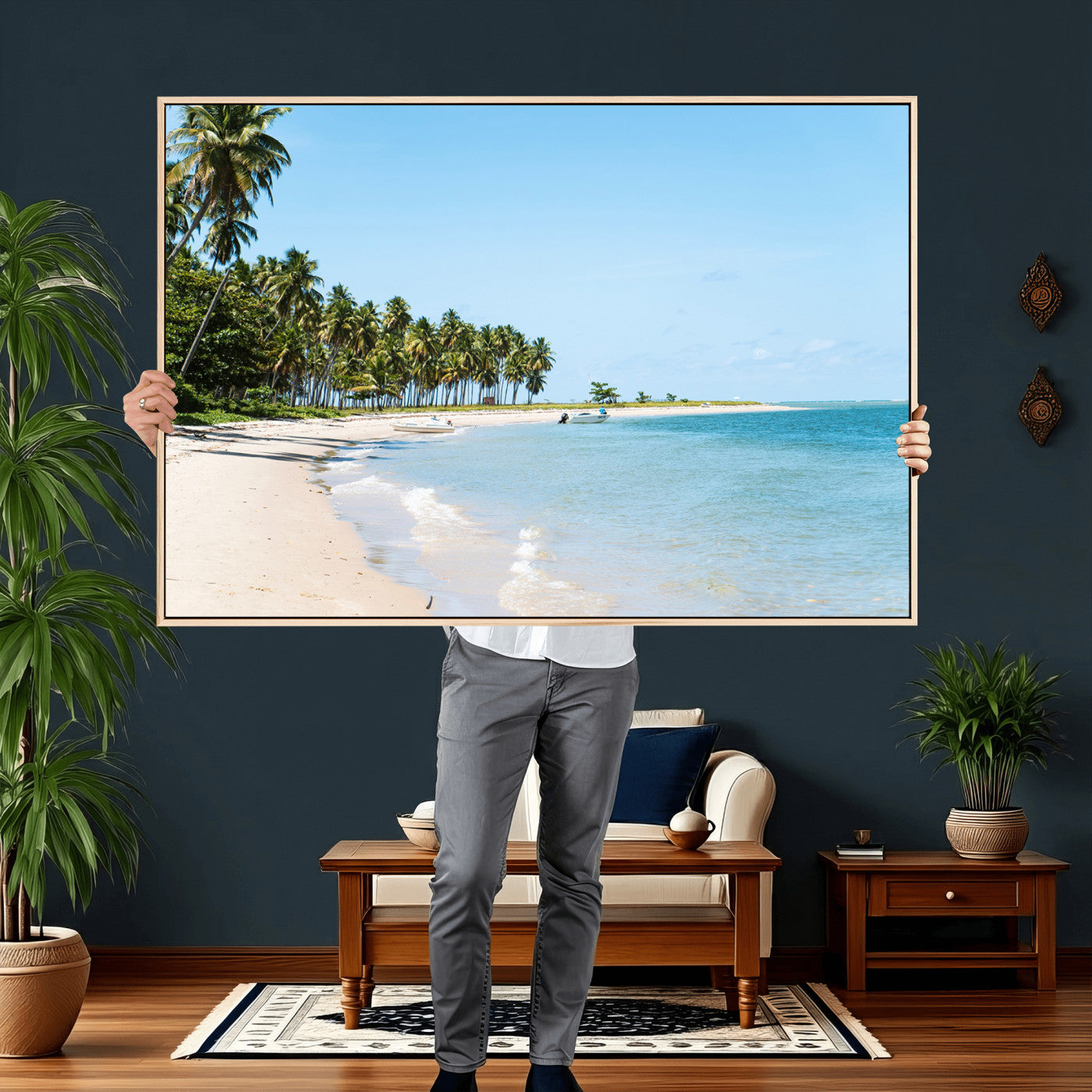 37858872-MGV-CV-36X24 - Palm Tree Paradise Coastal Wall Art – Beach Scene and Ocean Breeze Canvas Print Tranquil Tropical Shore Decor for Living Room, Bedroom or Office