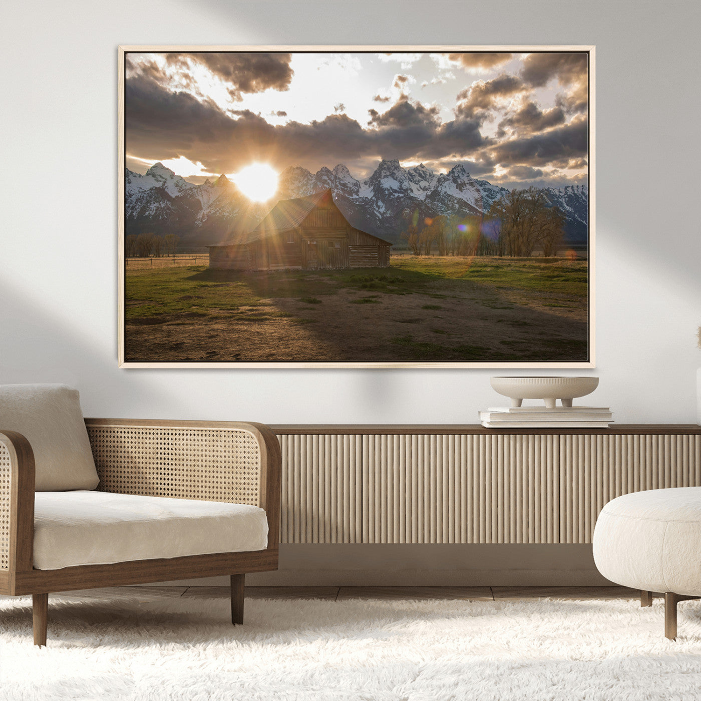 MGV-FC-36X24 - Snowy Peaks Wall Art Canvas Print, Framed Nature Escape Art Picture Print, Rustic Charm Perfect Rustic Western Decor Artwork
