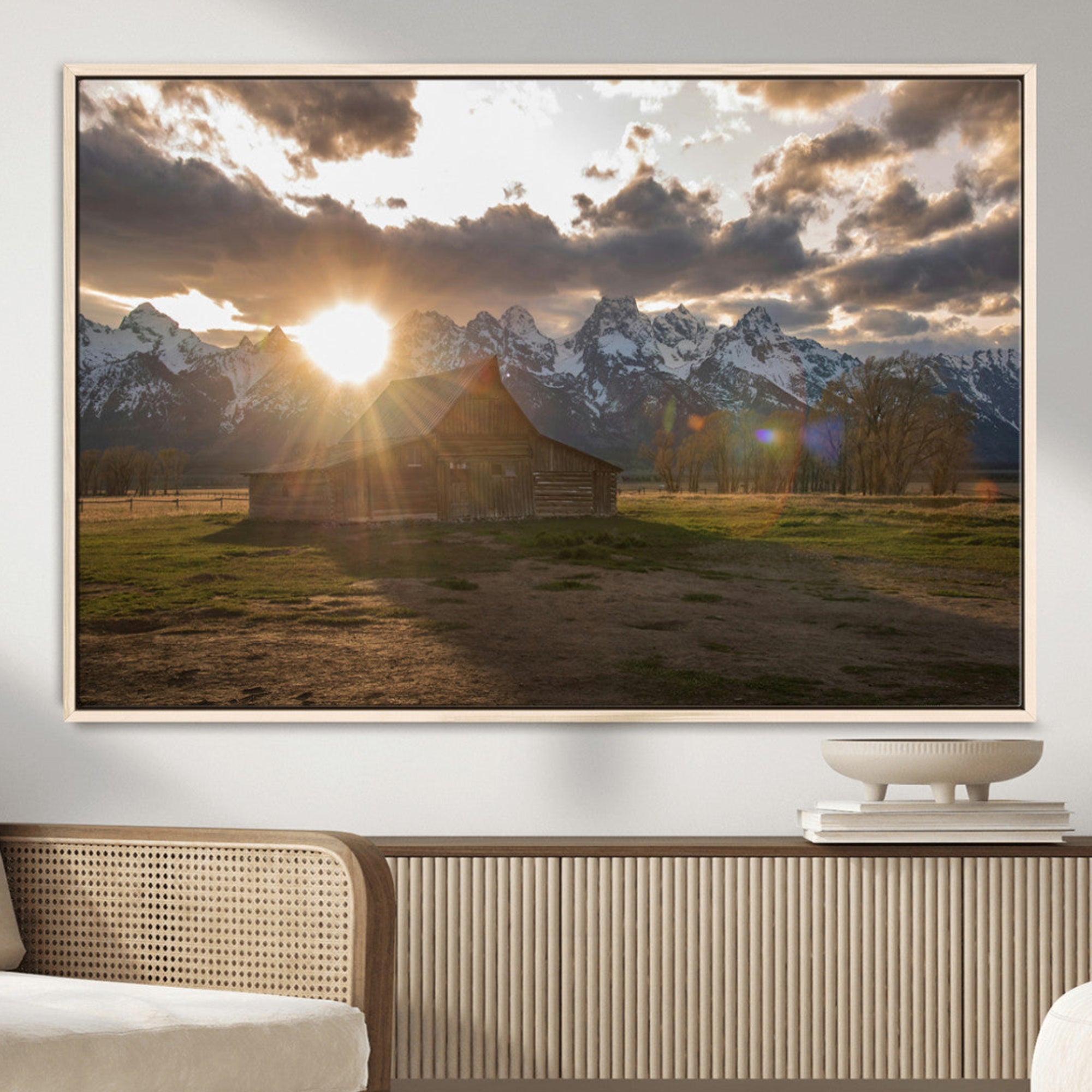 -Snowy Peaks Wall Art Canvas Print – Rustic Mountain Landscape Nature Escape Winter Forest Artwork for Home, Office