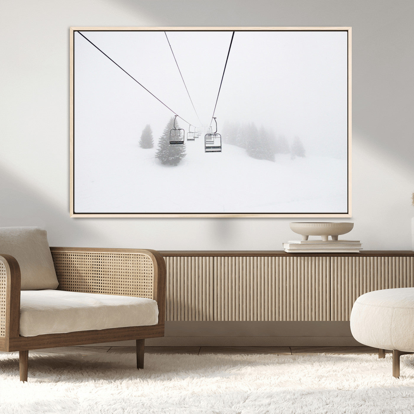 MGV-FC-36X24 - Ski Lift Wall Art Canvas Print, Framed Snowy Landscape Art Picture Print, Alpine Adventure Perfect Nordic Minimalist Decor Artwork