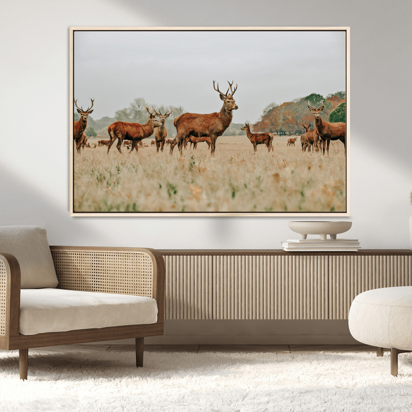 MGV-FC-36X24 - Rustic Deer Print Wall Art Canvas Print, Framed Autumn Nature Canvas Art Picture Print, Wildlife Art Print Perfect Rustic Wildlife Decor Artwork