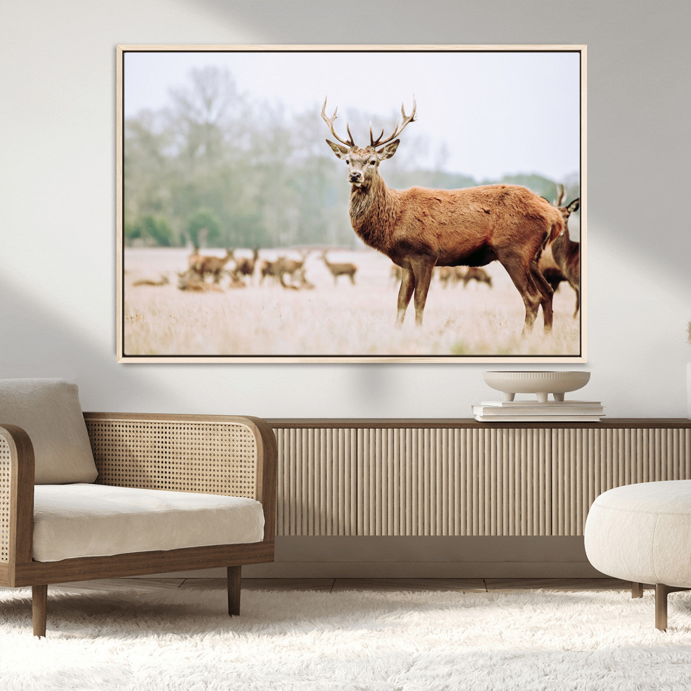MGV-FC-36X24 - Rustic Nature Print Wall Art Canvas Print, Framed Deer Canvas Wall Art Art Picture Print, Nordic Animal Art Perfect Rustic Nature Decor Artwork