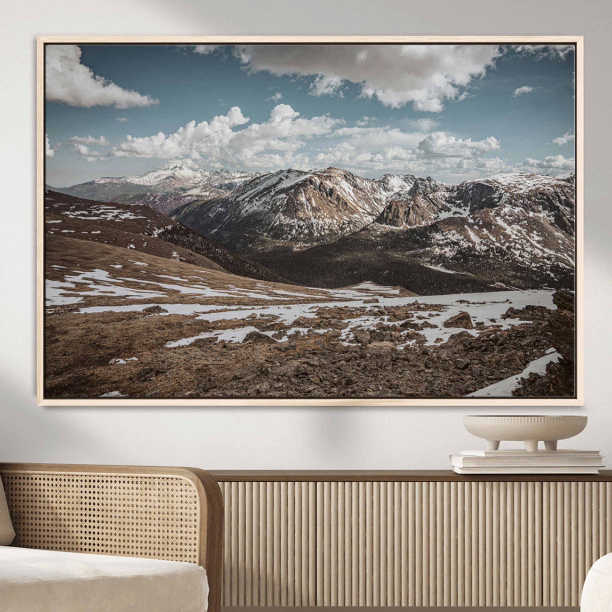 44565953-MGV-CV-36X24-Mountain Landscape Wall Art Canvas Print – Framed Snowy Peaks Rugged Highlands Nature Scene Artwork for Home Office