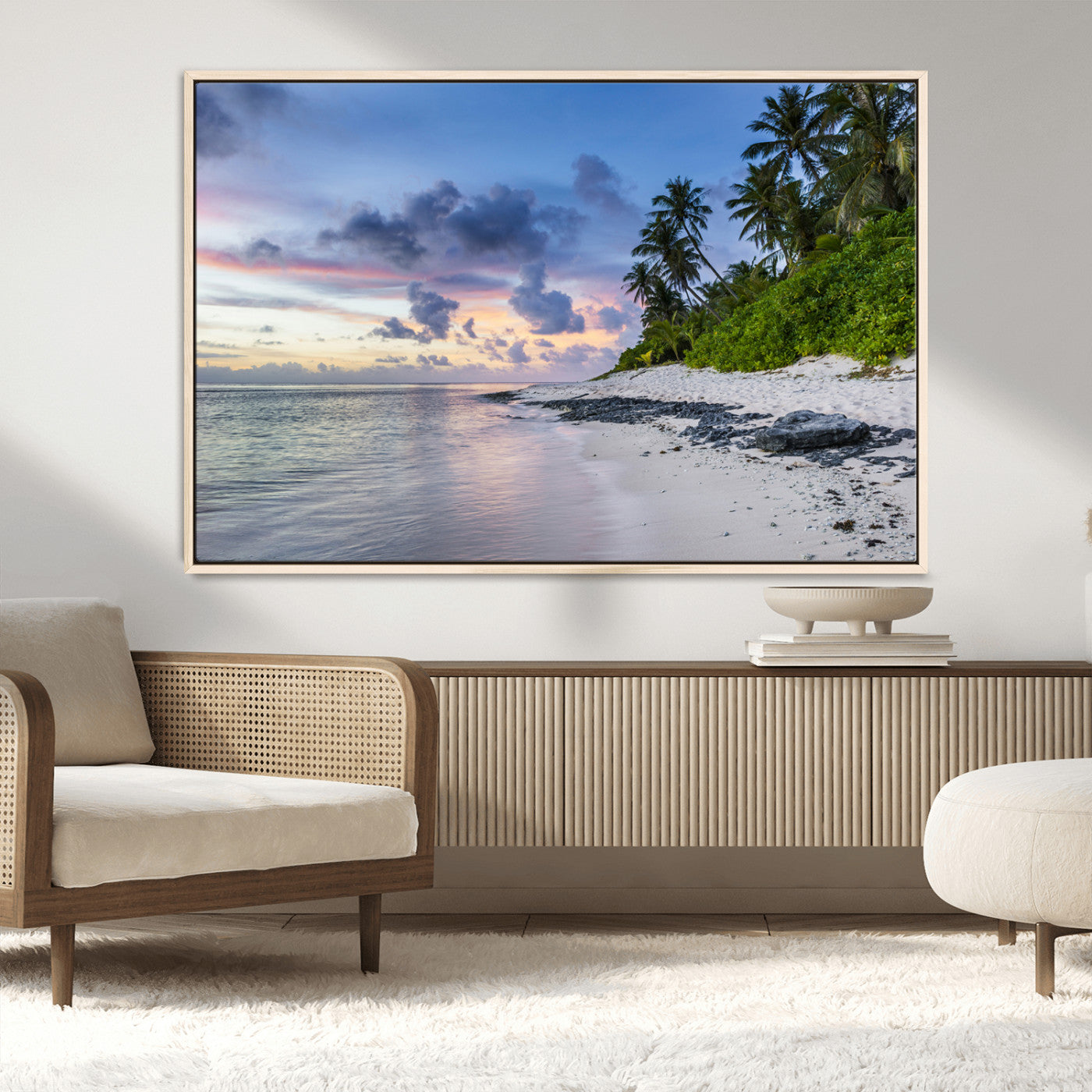 MGV-FC-36X24 - Tropical Beach Wall Art Canvas Print, Framed Sunset Glow Art Picture Print, Palm Tree Coast Perfect Tropical Coastal Decor Artwork