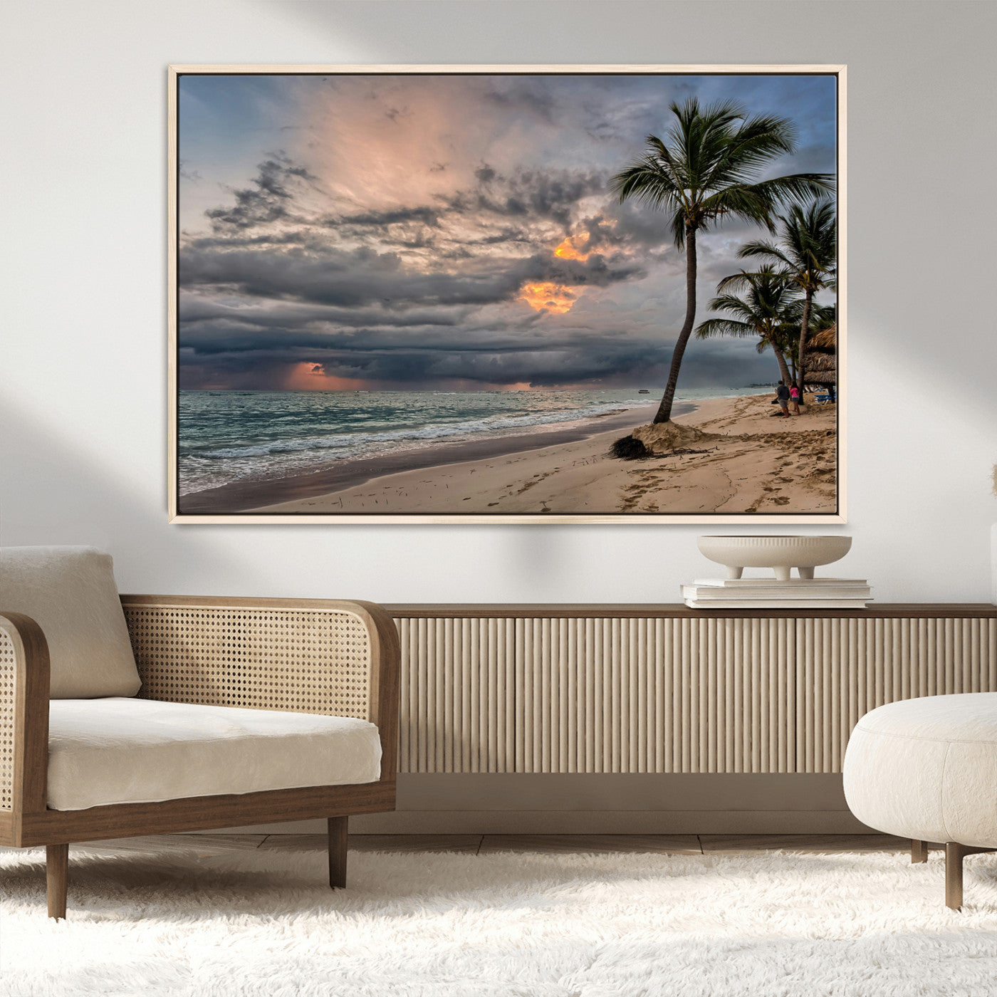 MGV-FC-36X24 - Tropical Storm Wall Art Canvas Print, Framed Moody Beach Art Picture Print, Dramatic Sky Perfect Tropical Coastal Decor Artwork