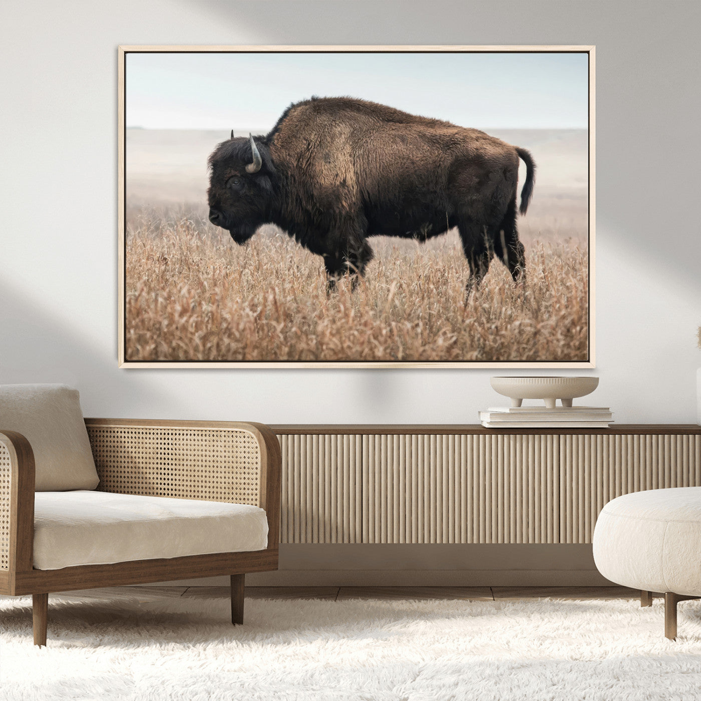 MGV-FC-36X24 - American Bison in Field  Wall Art Canvas Print – Powerful Winter Wildlife Scene with Buffalo in